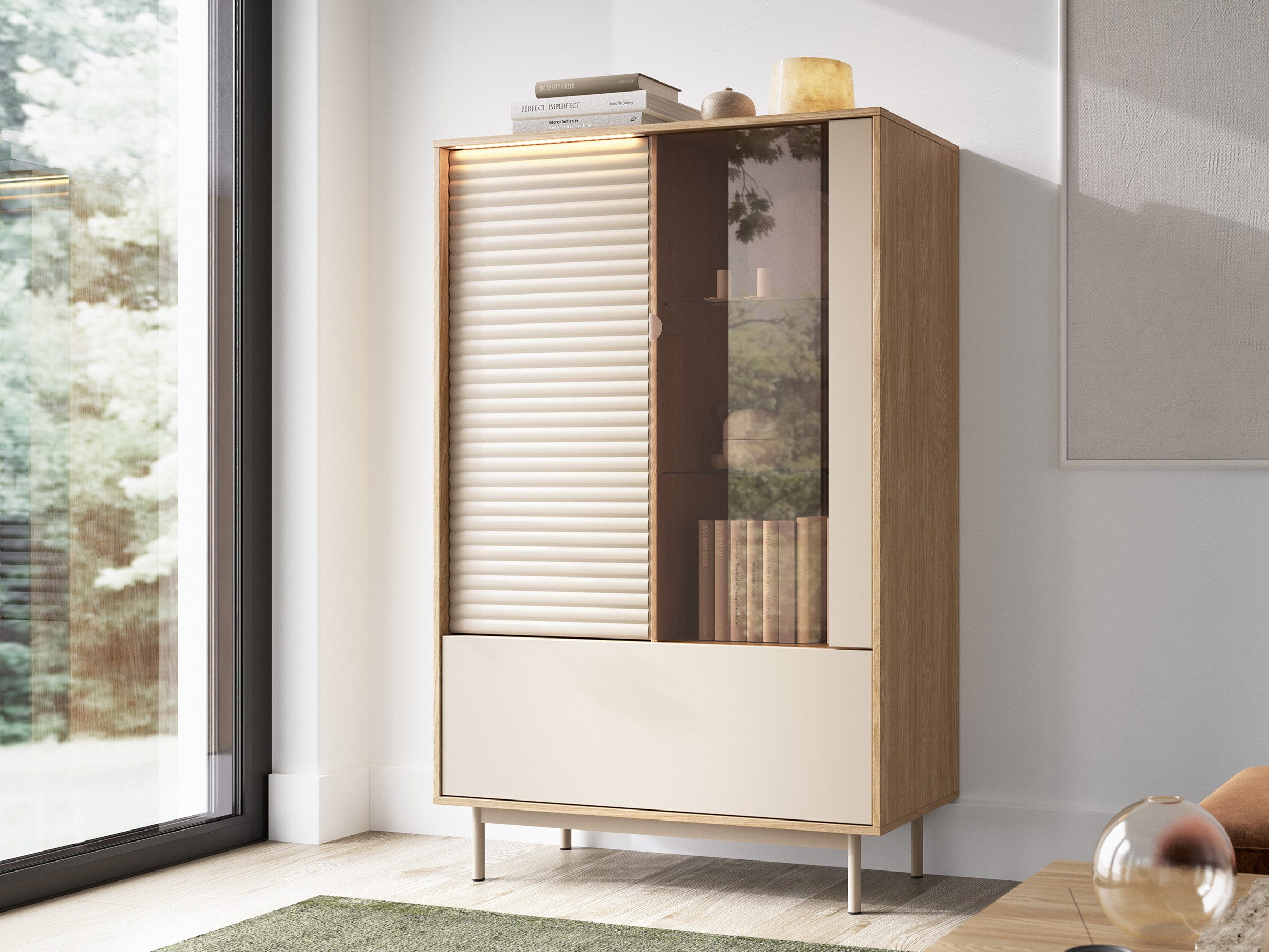 Compleo Standvitrine Glasvitrine mit 3 Türen, Skandinavisches Design fürs W günstig online kaufen