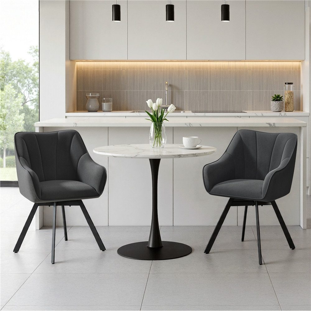 Yaheetech Esszimmerstuhl Polsterstuhl drehbar (1 St), Küchenstuhl mit Armlehnen & Rückenlehne & Metallbeine