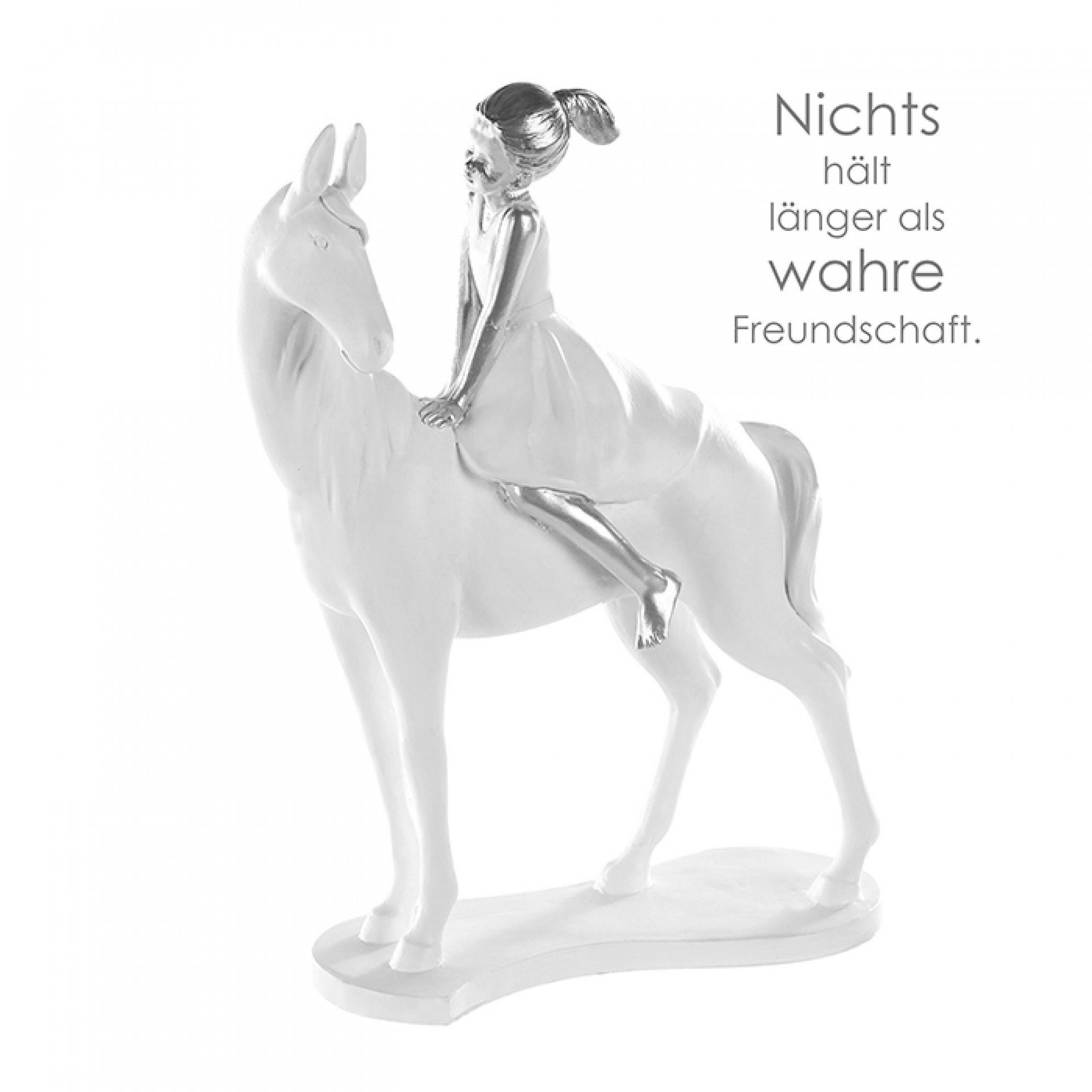 Pferd Dekofigur mit Pferdedeko Zauberhafte Skulptur Brillibrum Pferdemädchen Polyresin Mädchen Figur Weiß Silber