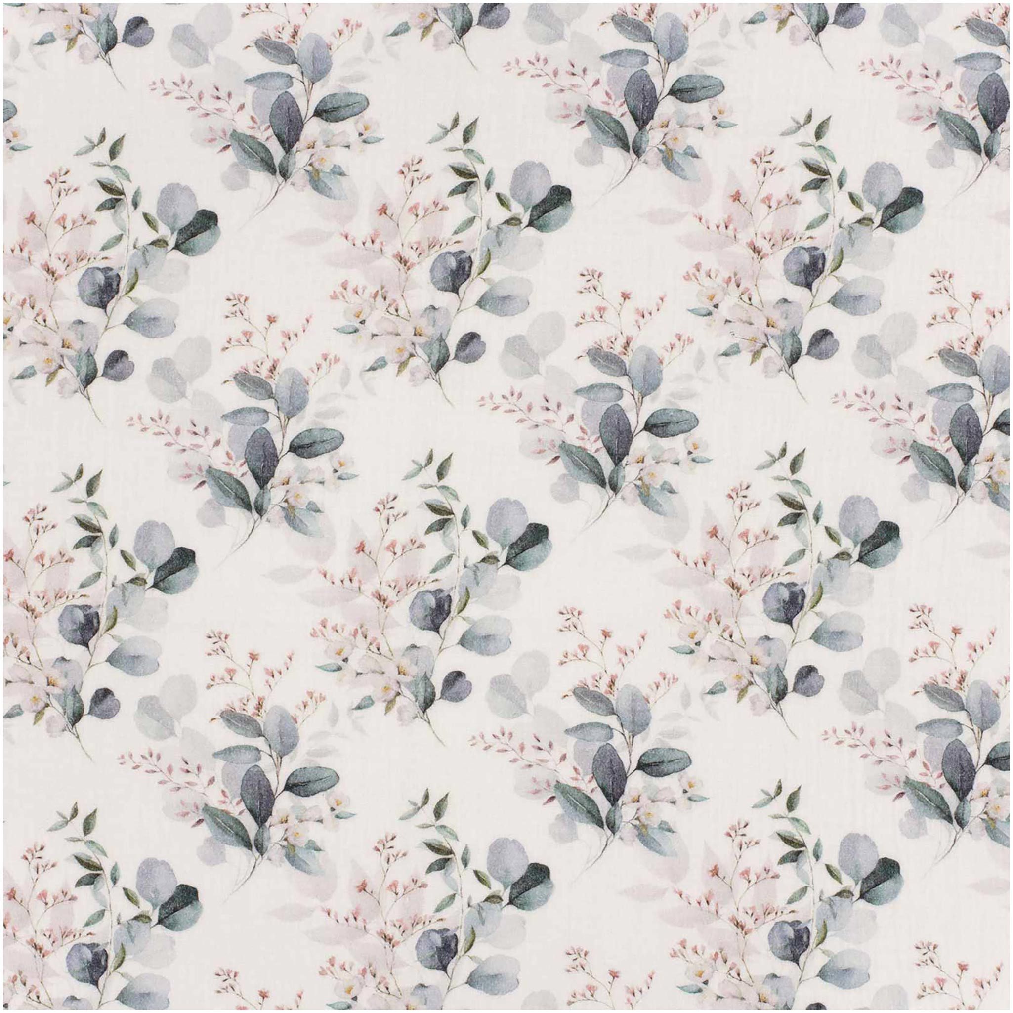 maDDma Stoff Musselin-Stoff Digital-Druck Motive ab 50x130cm uni Mulltuch, Blätter