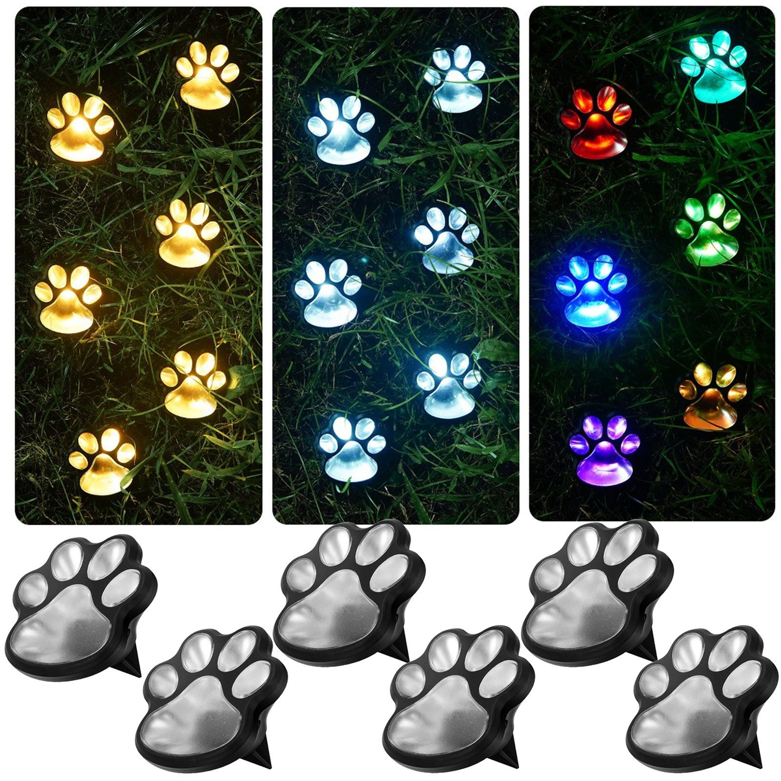 QUBEBU LED Gartenleuchte 3/6x LED Solarleuchte Garten Bodenleuchte Katzenkrallen Gartenstrahler, Solarleuchten Solarlampen für Außen Garten Patio Gehweg, Wetterfest, Weiß/Warmweiß/Bunt Solar Pfoten Gartenleuchte mit Dämmerungssensor, Erdspieß Wegeleuchten Gartenbeleuchtung für Rasen Hof Terasse