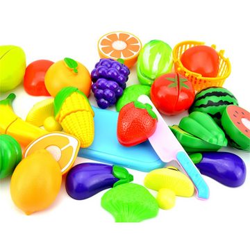 Cbei Spiellebensmittel Zubehör für die Spielküche, Kinderküche, Kaufläden Schneidespielzeug, (Obst- und Gemüse Sortiment im Korb Gartengemüse, 27-tlg., Spiel-Lebensmittel Lebensmittel zum Schneiden), aus ABS-Kunststoff, der langlebig und farbenfroh