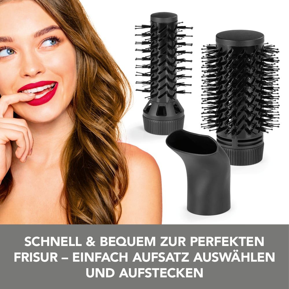 VITALmaxx Elektrohaarbürste Stylingbürste mit 3 Aufsätze, Lockenstab, Föhn & Glätteisen in einem, Hair Curler Locken Styler Lockenstab 3 Heizstufen Kaltluftfunktion