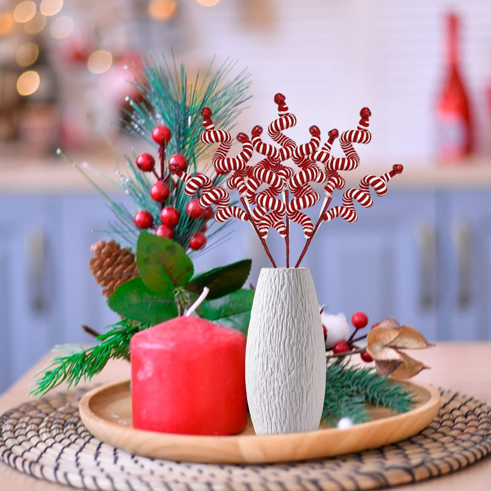 Weihnachtsbaumdekorationen aus Stück Zweige FUROKOY, Heimdekoration weiße Urlaub für Kunstkranz Weihnachtsschmuck, rote und / 6 Wolle Weihnachtsglocken