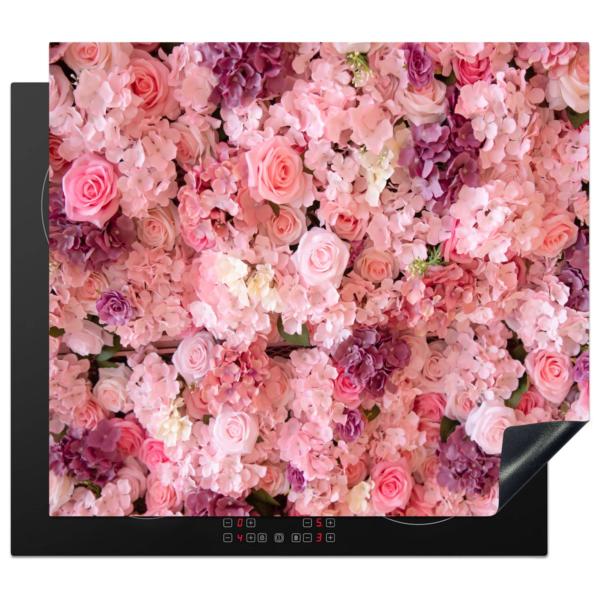 MuchoWow Herdblende-/Abdeckplatte Blumen - Rosa - Rosen, Vinyl, (1 tlg), 59x52 cm, Ceranfeldabdeckung für die küche, Induktionsmatte