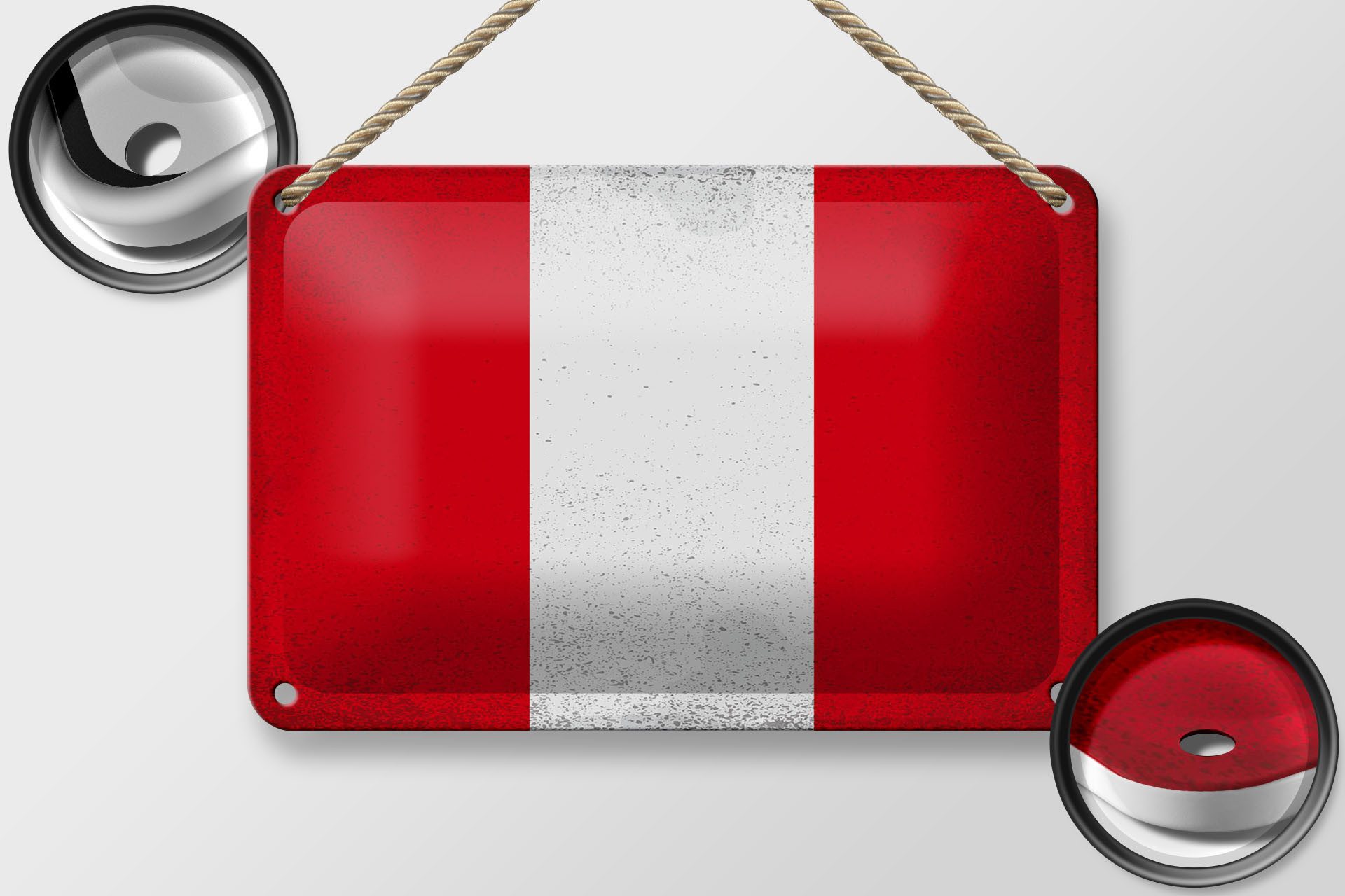 Femer GmbH Metallschild Flagge Peru 18x12cm Flag of Peru Vintage, (1 St), gewölbte Oberfläche, abgerundete Ecken, umgeschlagene Kanten
