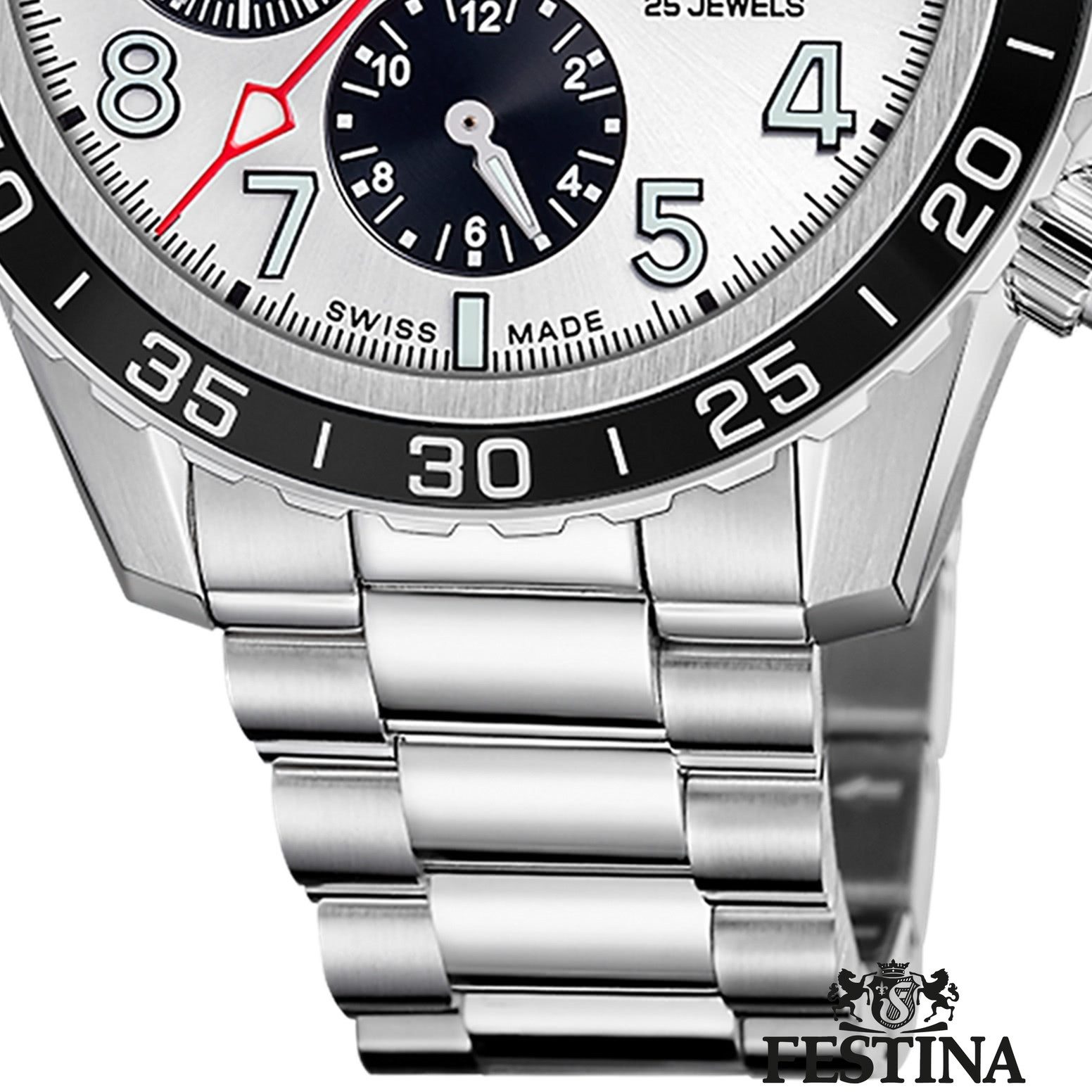 Festina Multifunktionsuhr Festina Herrenuhr Swiss Made Armbanduhr, (Multifunktionsuhr), Herren Armbanduhr rund, Edelstahlarmband silber, Elegant