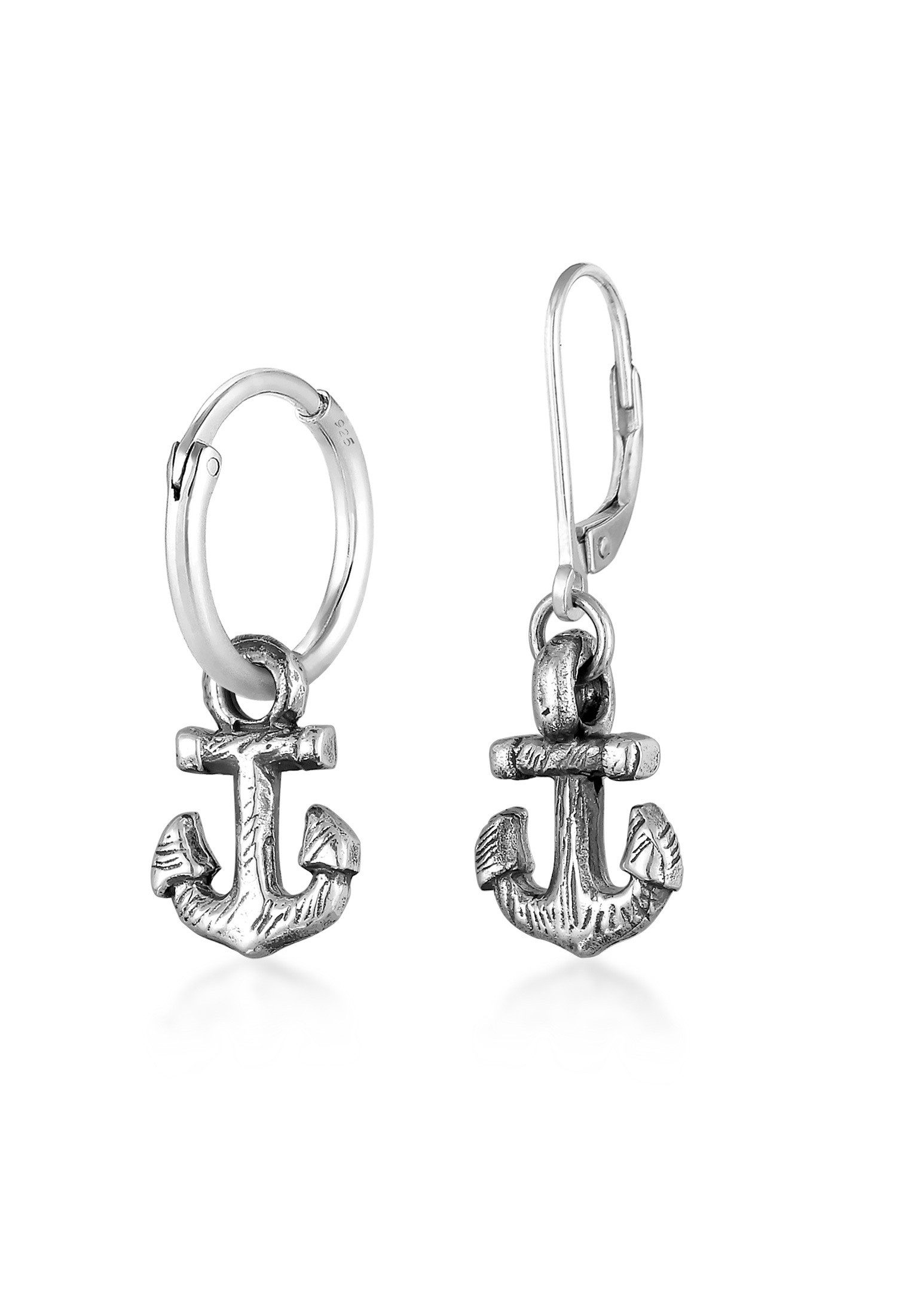 Paar Ohrstecker Set Creolen Ohrhänger Anker 925 Silber oxidiert