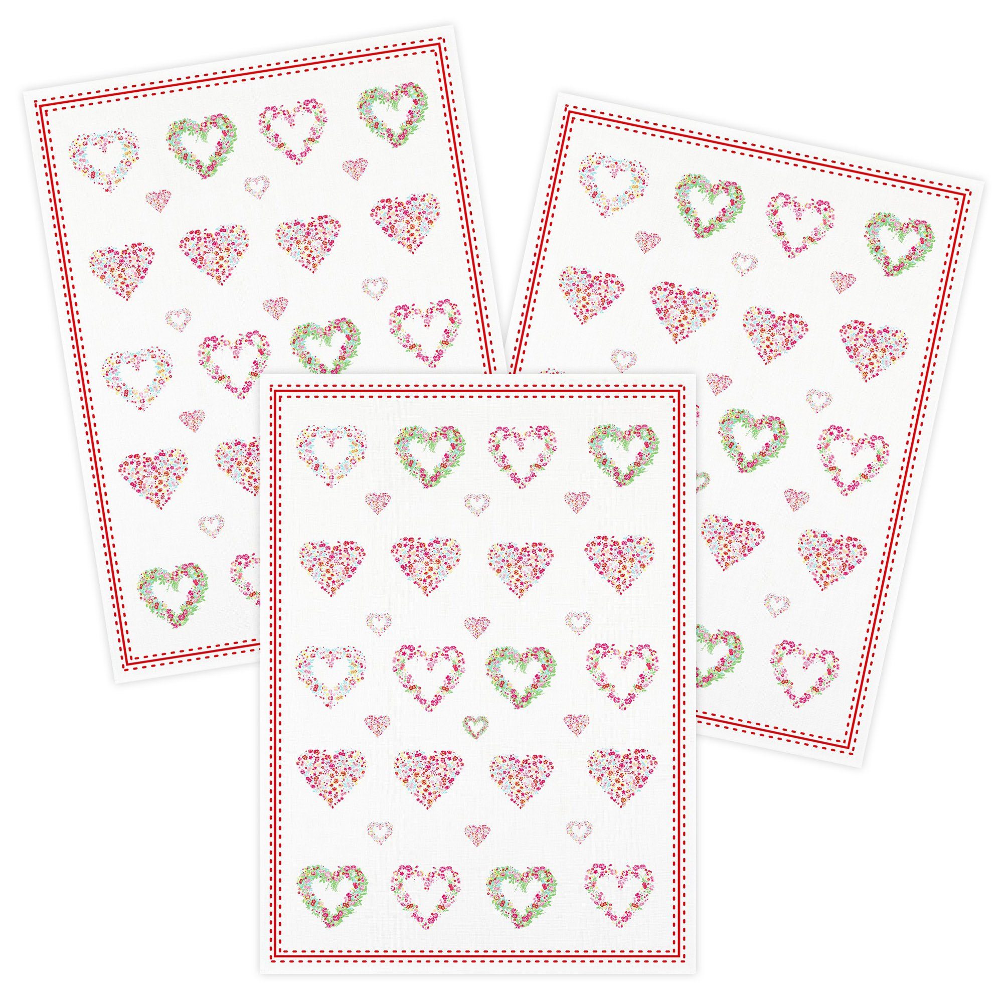 Kracht Geschirrtuch Blumenherzen, (Set, 3-tlg., Set), 3er Pack Geschirrtüch günstig online kaufen