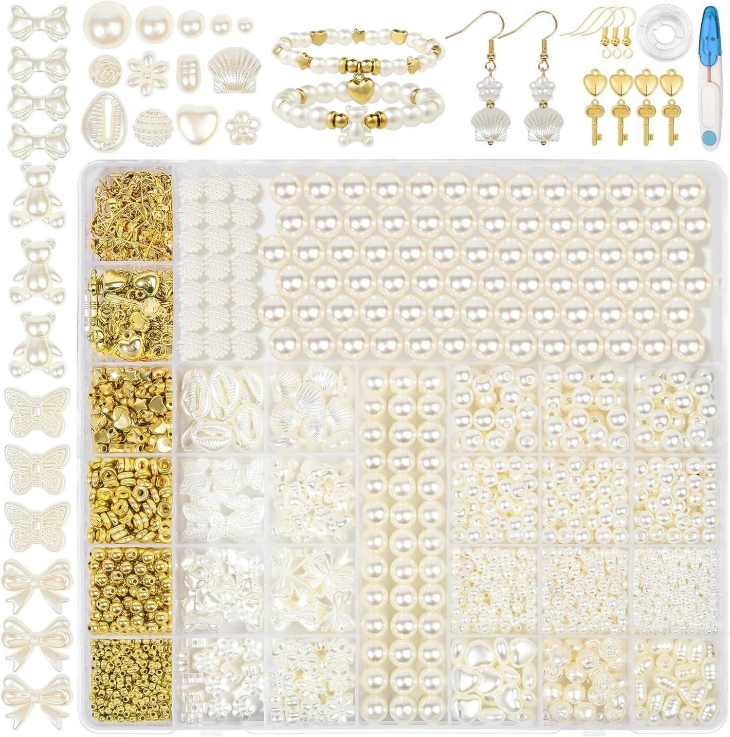 Schmuckset Perlen Set DIY Armband Schmuck Weiß Auffädeln Erwachsene 1173 Stück