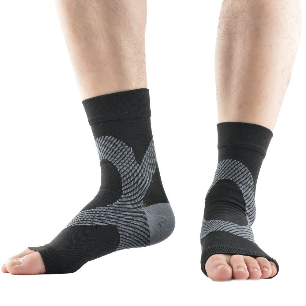 Opspring Kompressionsstrümpfe Plantarfasziitis Socken,Kompression Socken,Fußgewölbe Unterstützung Schwarz+Grau | Kompressionsstrümpfe