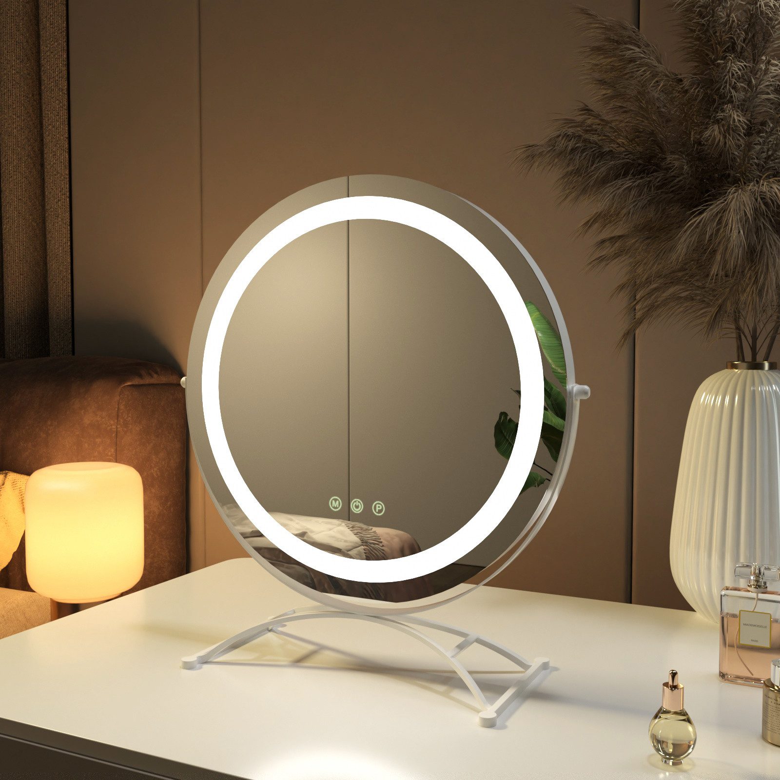 Kosmetikspiegel 360° Drehbar Schminkspiegel Runder Tischspiegel mit LED Beleuchtung
