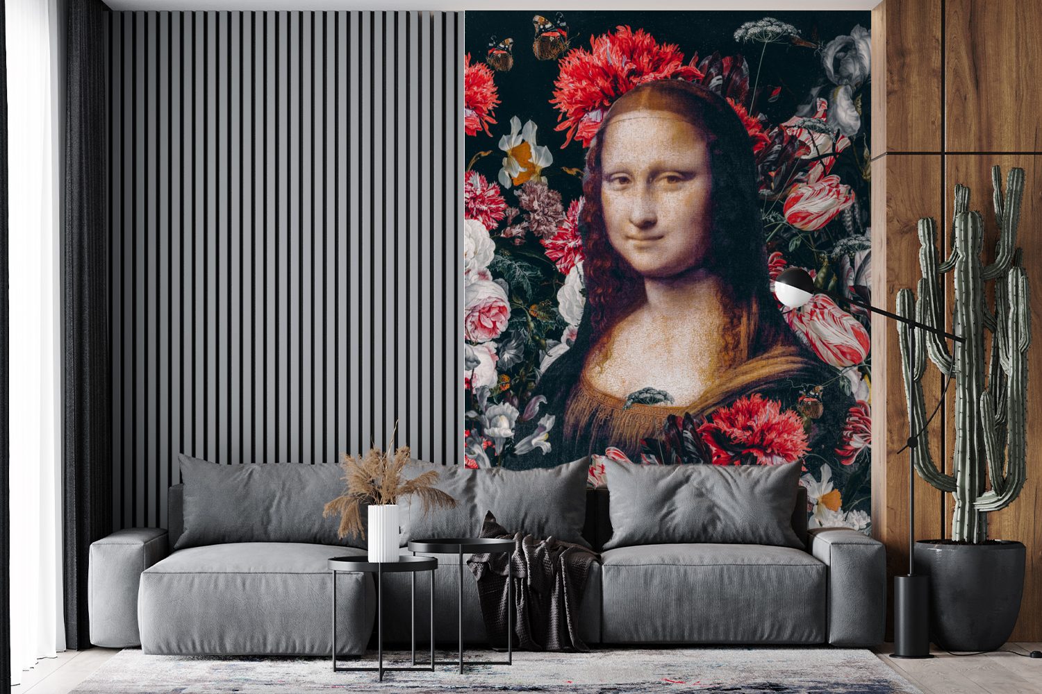 Tapete für MuchoWow Vinci Leonardo Blumen Fototapete Matt, - (3 St), Vinyl bedruckt, Wohnzimmer, Lisa - Wandtapete Rosa, Mona - Montagefertig da