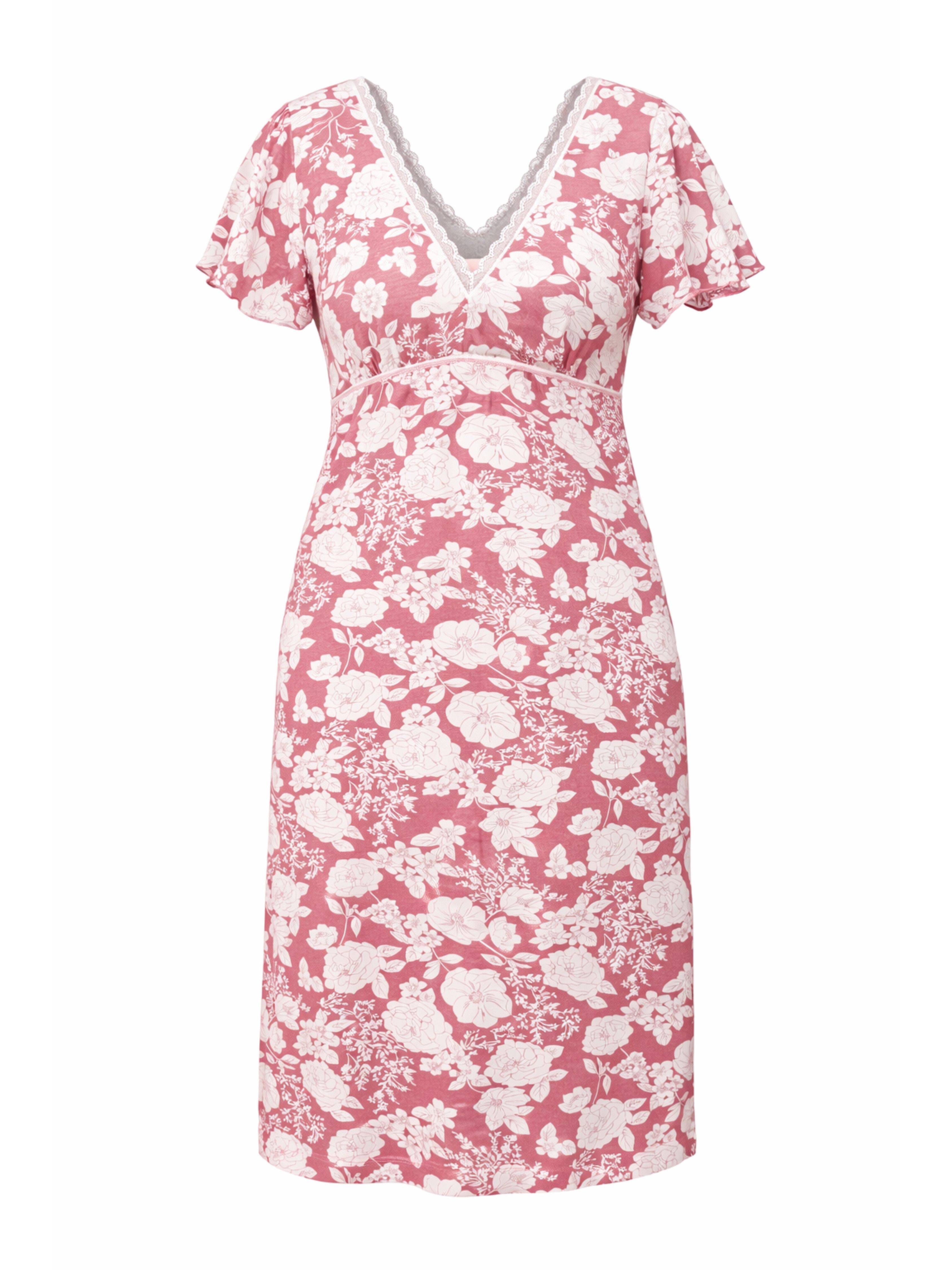 Donna Nachthemd Tina Damen Schlafshirt Kurzarm mit Spitze
