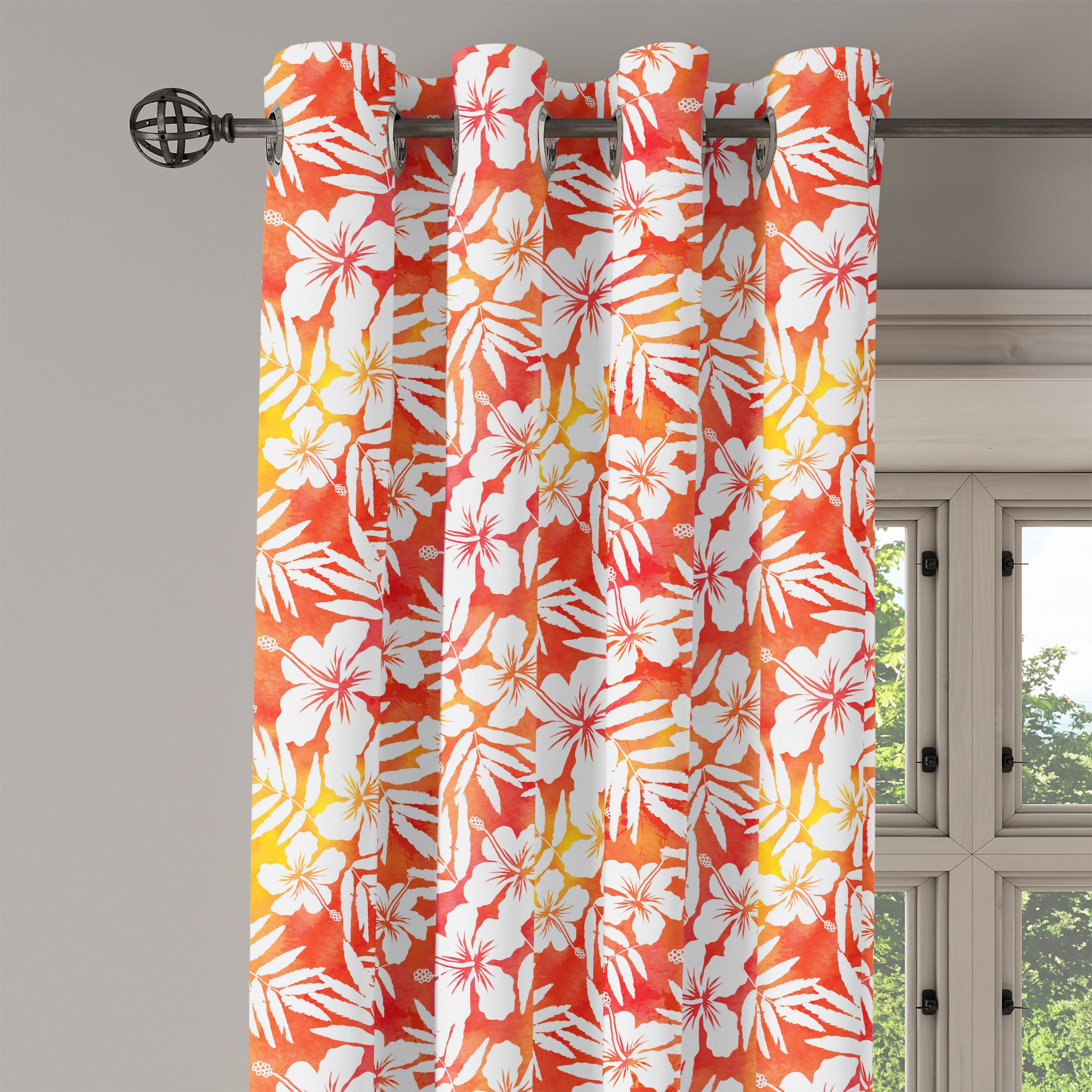 Gardine für Orange 2-Panel-Fenstervorhänge Aloha Dekorative Abakuhaus, Fantasie-Aquarell Schlafzimmer Wohnzimmer,