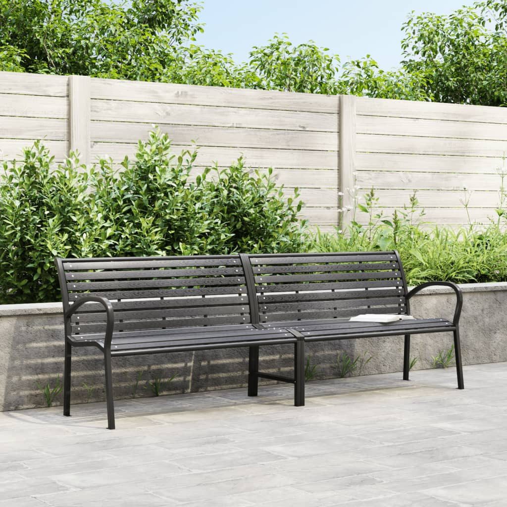 vidaXL Gartenbank Doppel-Gartenbank Schwarz 231 cm Stahl und WPC