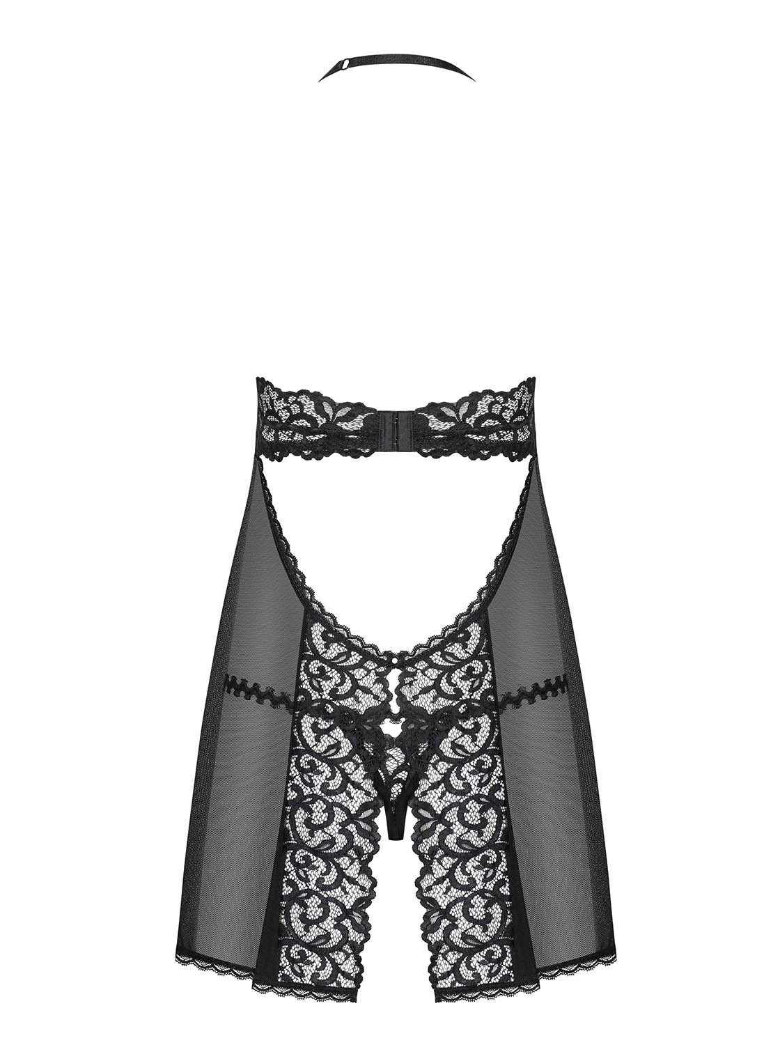 in String (2-tlg) Obsessive mit transparent, Negligé mit Babydoll Schmuck, schwarz