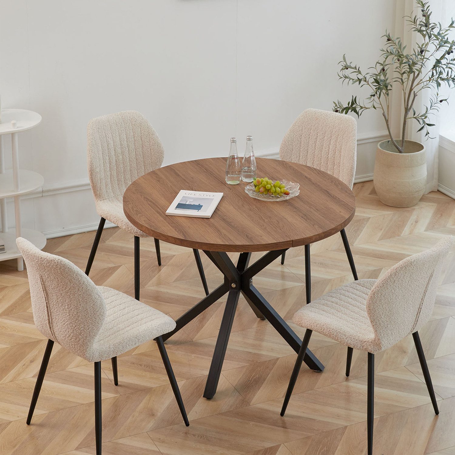 GrandCA HOME Esstisch Runder Esstisch, Küchentisch im Skandinavischen Stil (1-St), aus MDF, mit Metallbeine, 100 x 76.5 cm