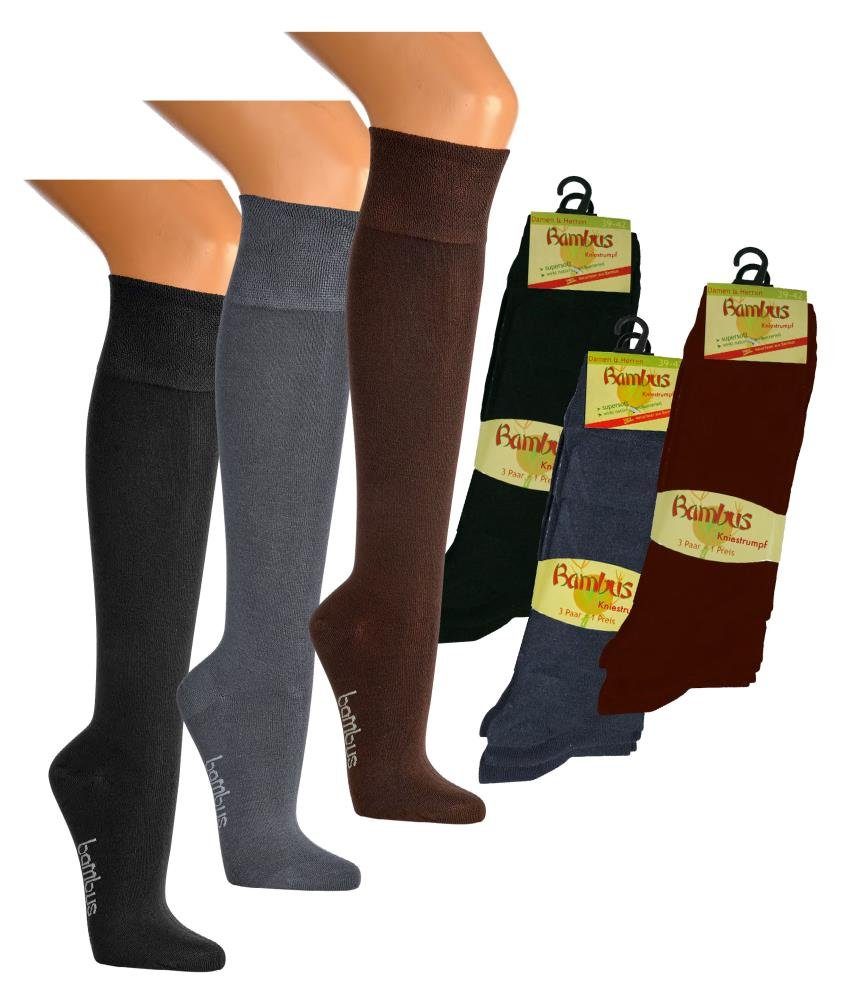 Socks 4 Fun Wowerat Kniestrümpfe Bambus Viskose Kniestrümpfe mit Komfortbund ohne Gummidruck (3 Paar) Spitze und Fese verstärkt schwarz