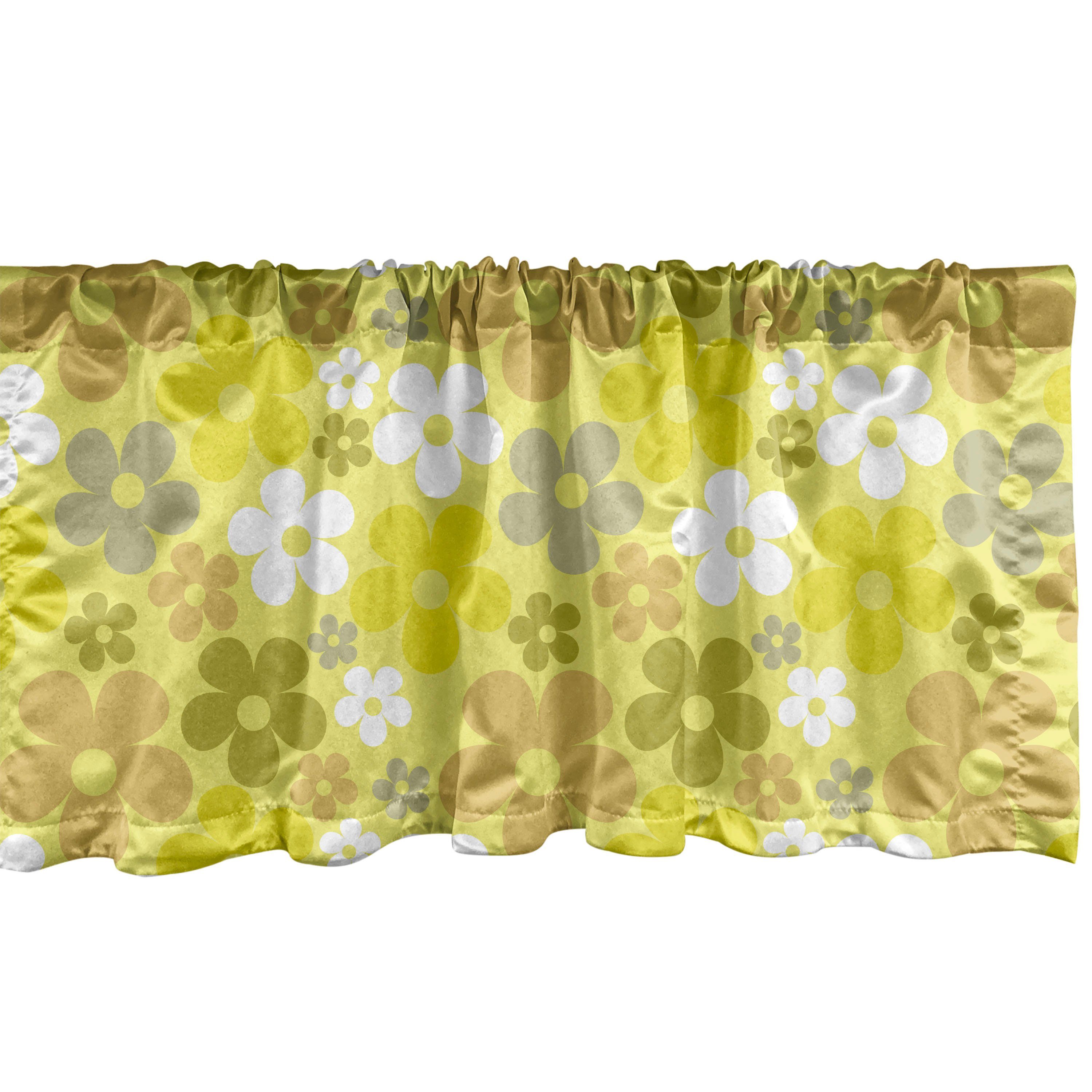 Scheibengardine Volant Stangentasche, 90ern Blick Blumen grau Abakuhaus, Dekor Gelb Küche Vivid Microfaser, Schlafzimmer für Vorhang mit