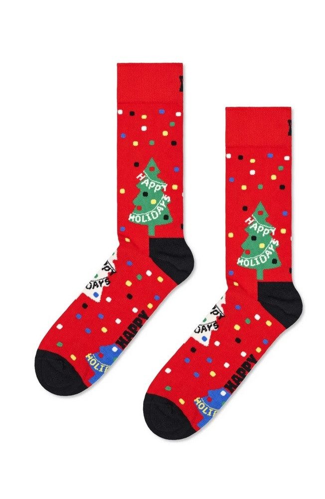 Happy Socks Socken Tagessocke Crew Happy Holidays (Weihnachtsbaum) rot - 1 Paar