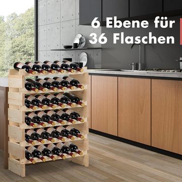 KOMFOTTEU Weinregal Flaschenregal, mit 6 Ebenen für 36 Flaschen, 63,2 x 28 x 85,5 cm