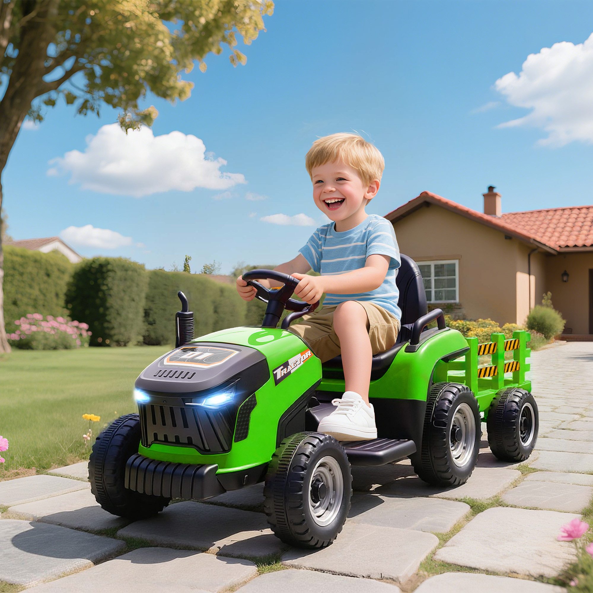AIYAPLAY Elektro-Kindertraktor Elektrischer Traktor, Belastbarkeit 30 kg, (1-tlg), Soft-Start-Funktion, für Kinder im Alter von 3-8 Jahren, Grün
