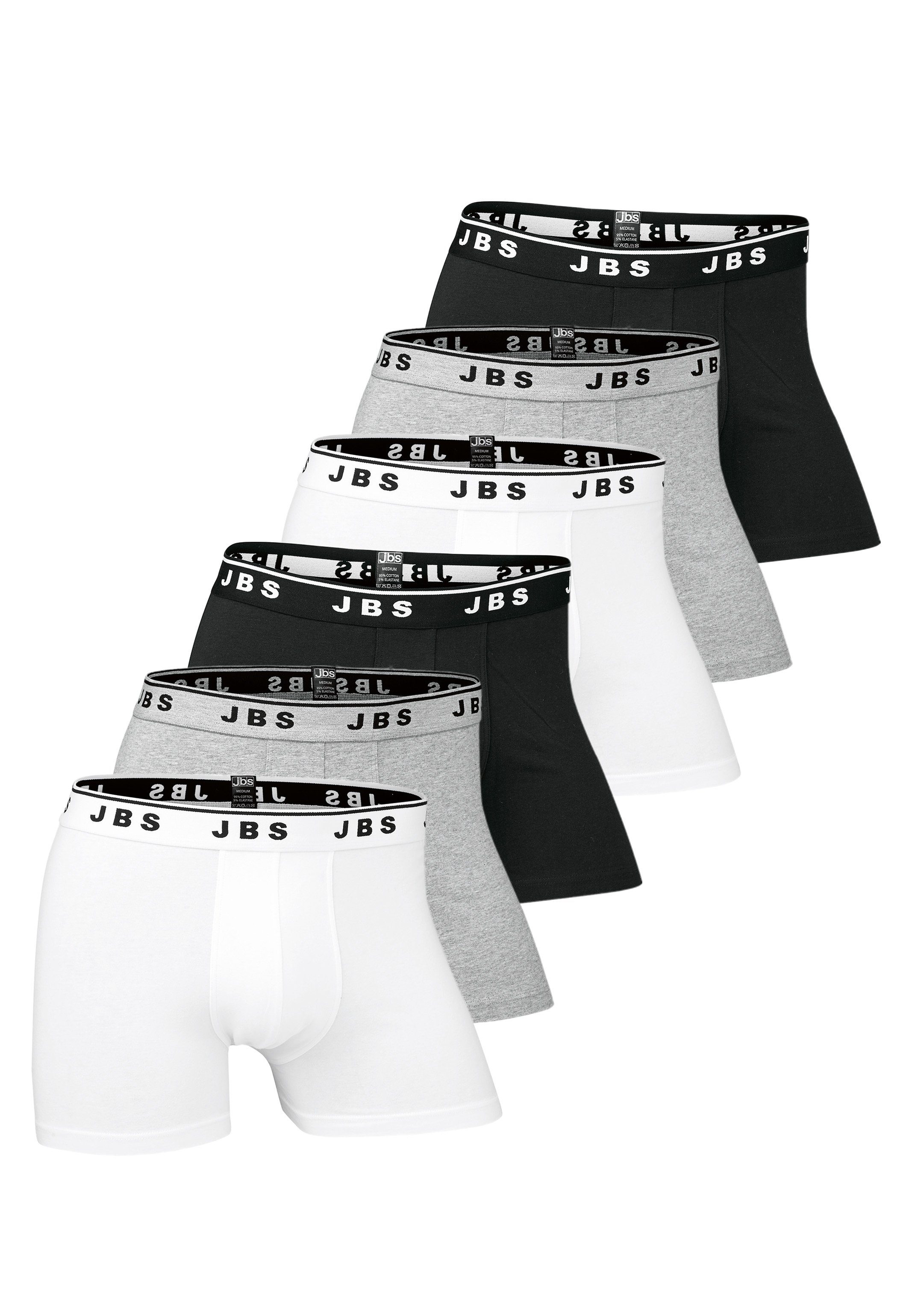 jbs Retro Boxer 6er Pack Ohne Atmungsaktiv Cotton / - Eingriff Long Short - Pant Organic / Grau Baumwolle 6-St) Weiß - / Schwarz (Spar-Set