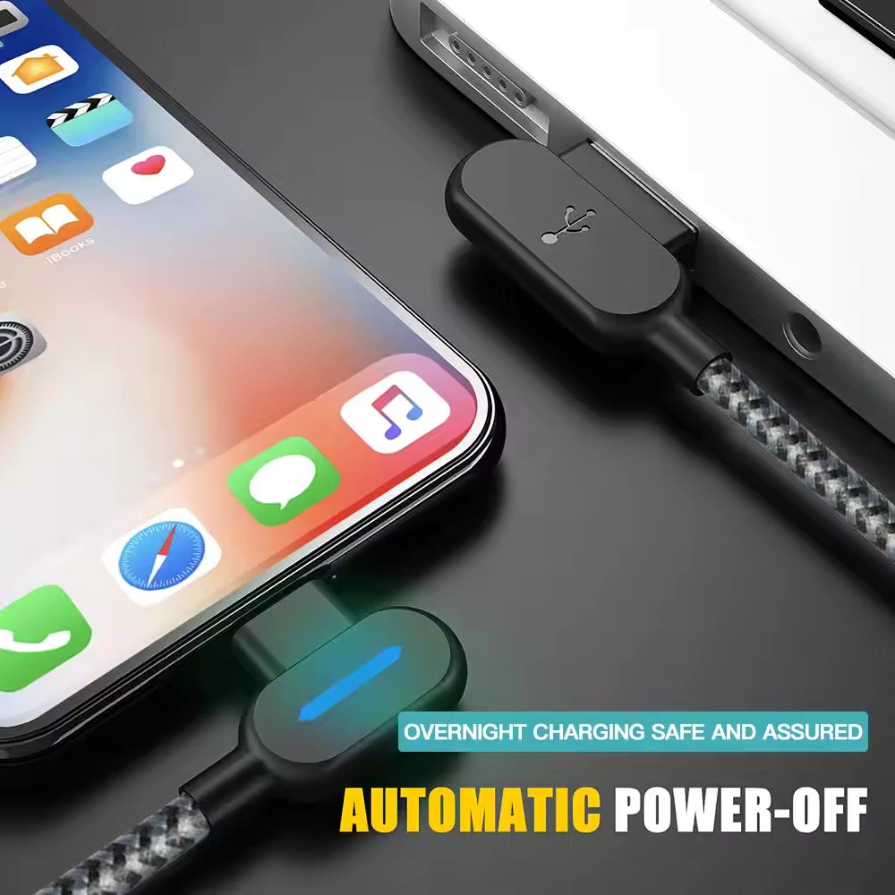 Alpha Electronics LED 90 Grad Winkel Ladekabel Nylon geflochten USB-Kabel, Lightning, Standard-USB (100 cm), Winkelstecker