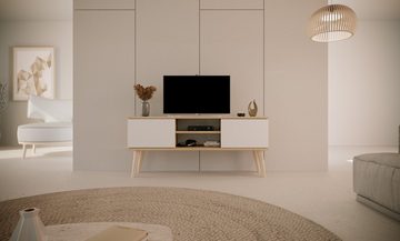 Bjird Lowboard TV-Schrank "Toronto" (2 Schranktüren, 2 Ablagefächern und Kabelöffnung), Breite 120 cm, Beine aus Buchenholz, für Fernseher bis zu 50 Zoll