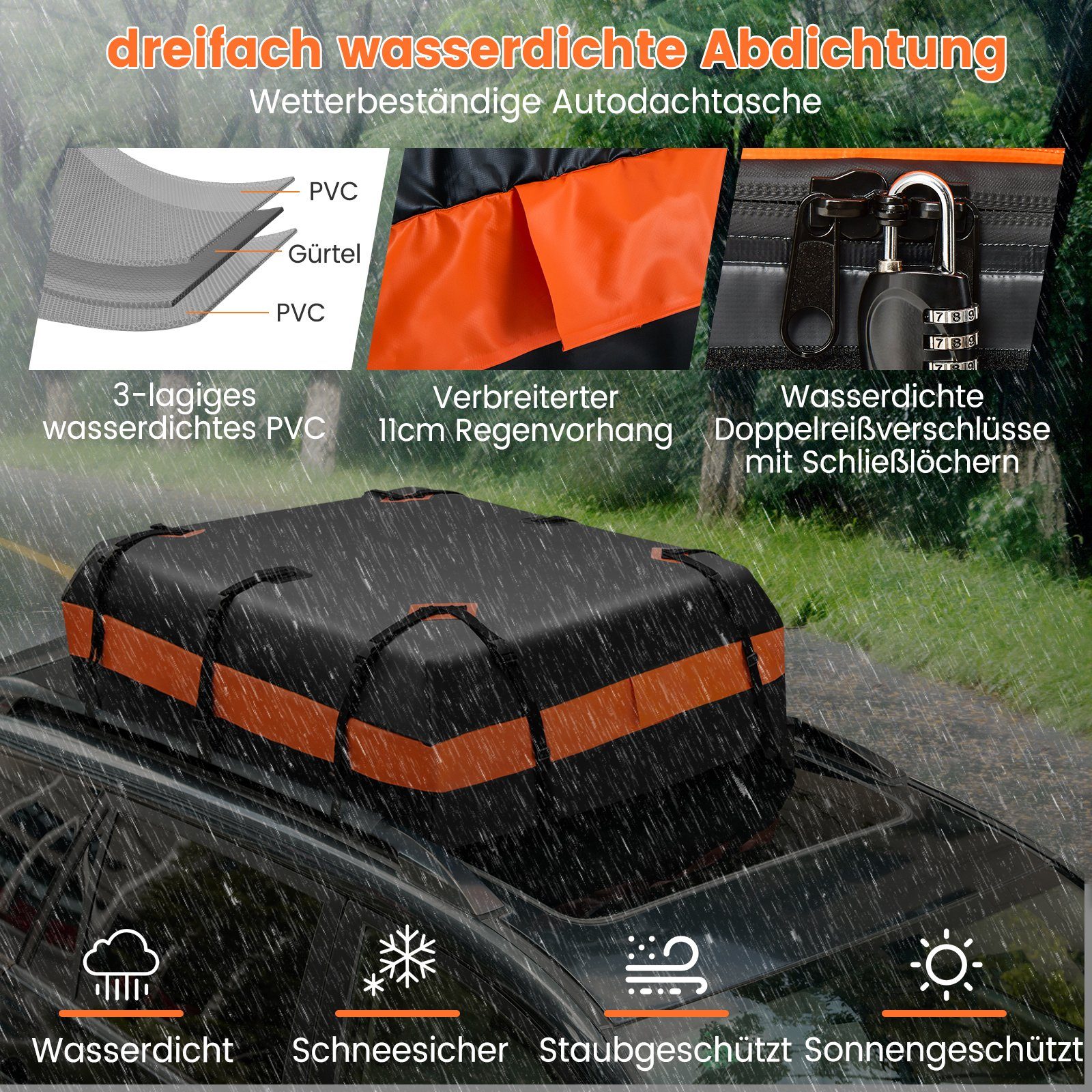 COSTWAY Dachbox, 450L Dachkoffer, mit 10 Gurte & 6 Türhaken, Faltbar