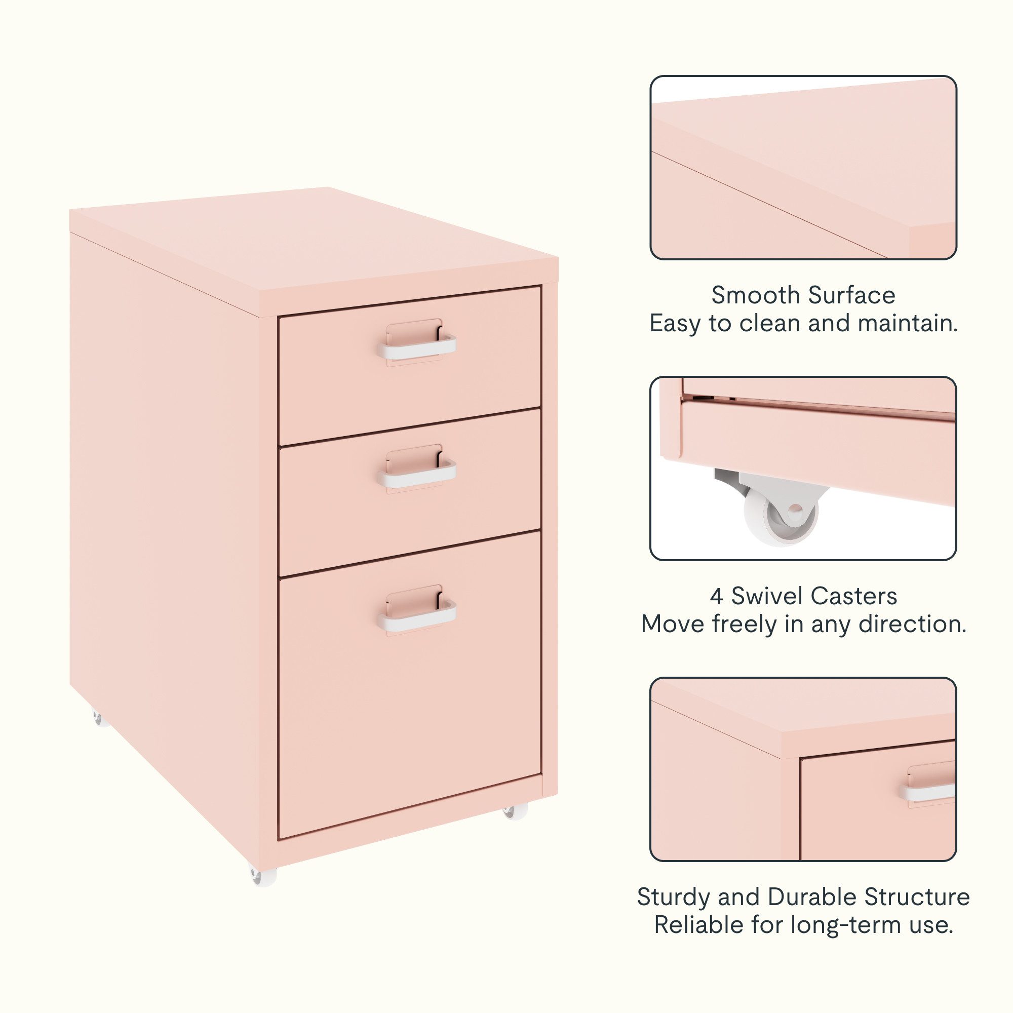 FLEXISPOT Container Rollcontainer für Ihr Büro&Home-Office, 28x48x41 cm (mobiler Aktenschrank mit 3 Schubladen, mit Rollen, Büroschrank)