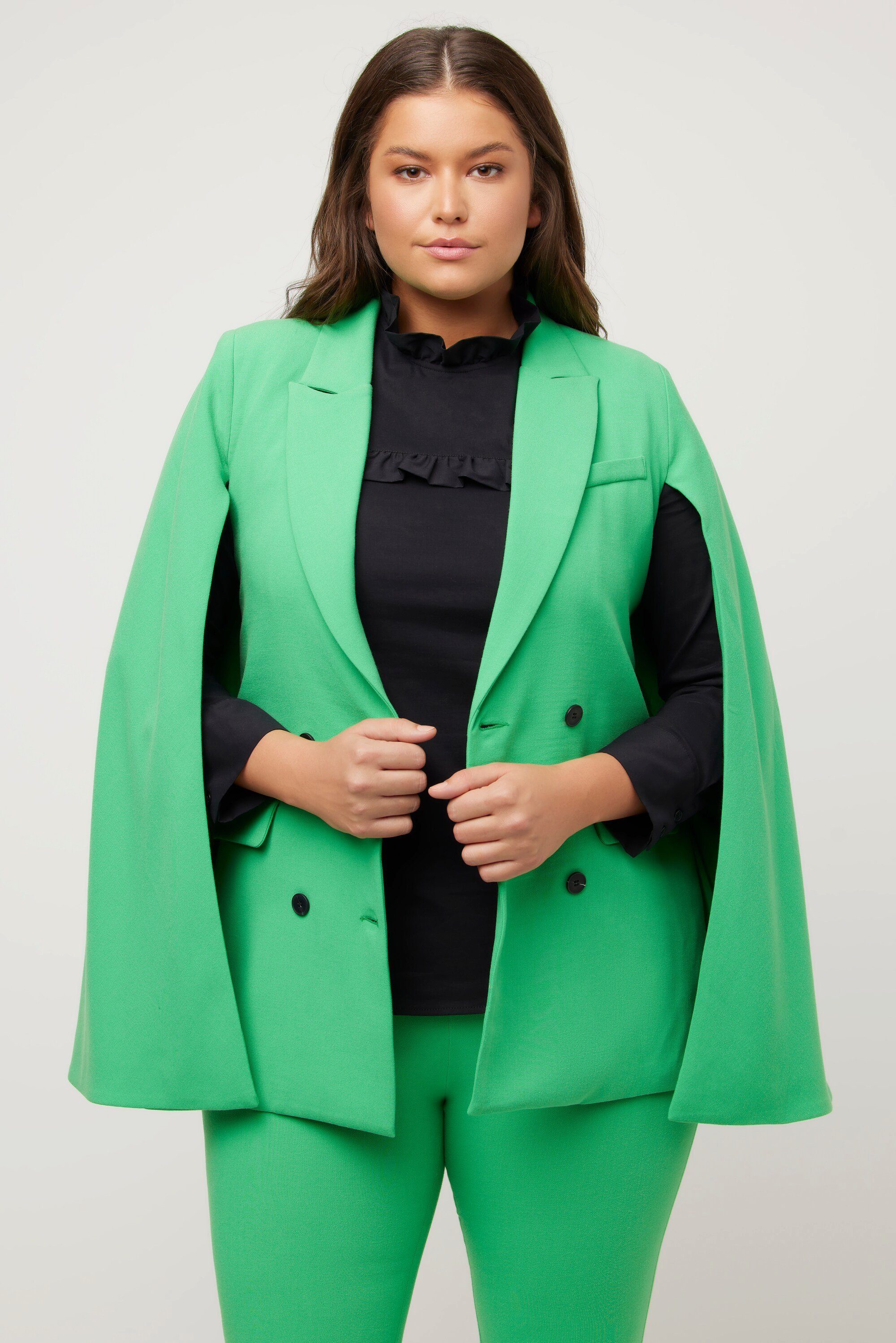 Ulla Popken Blusenblazer Blazer mit Cape A-Linie Reverskragen doppelreihig