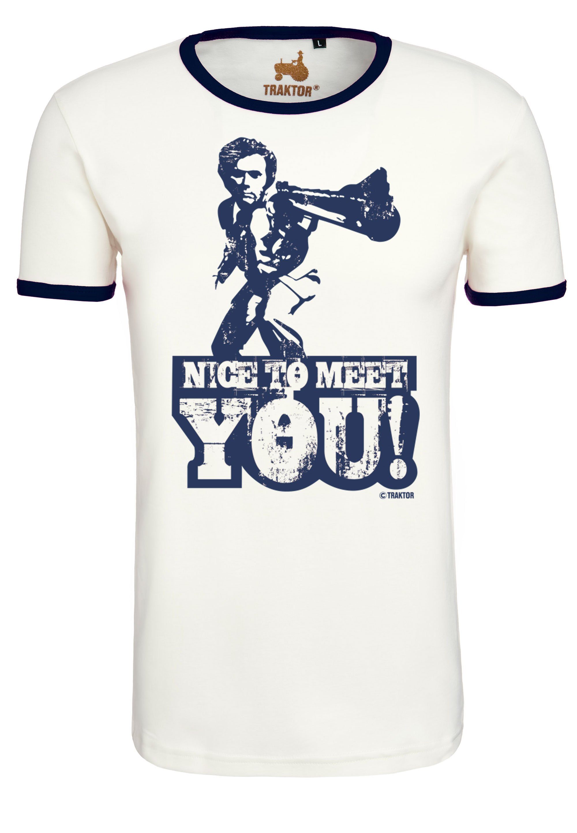 LOGOSHIRT T-Shirt Dirty Harry – Nice To Meet You mit coolem Print weiß-dunkelblau
