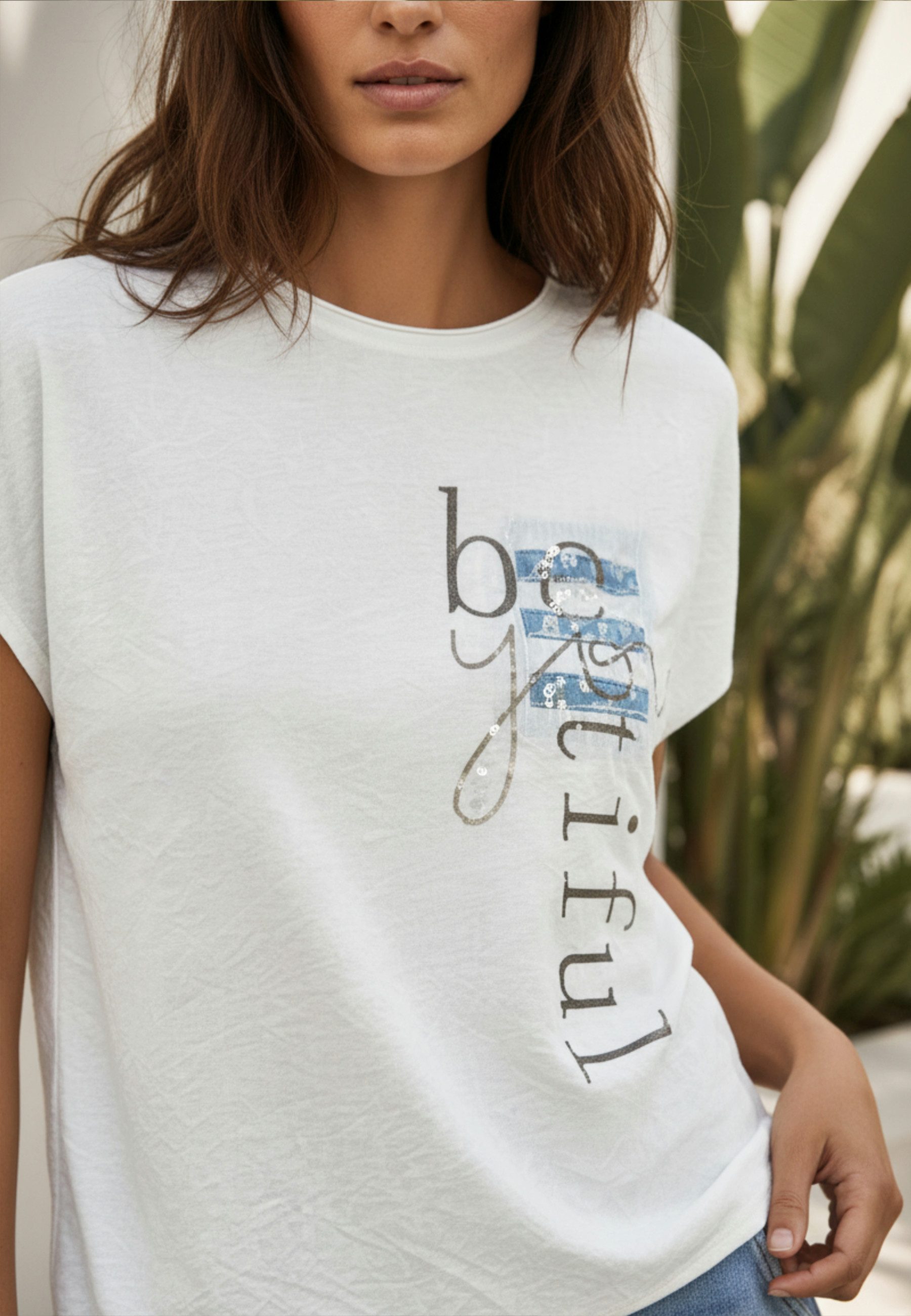 Andijamo-Fashion Shirtbluse SOFT MOOD Locker geschnittenes Blusenshirt im Materialmix – Bild 4 von 5