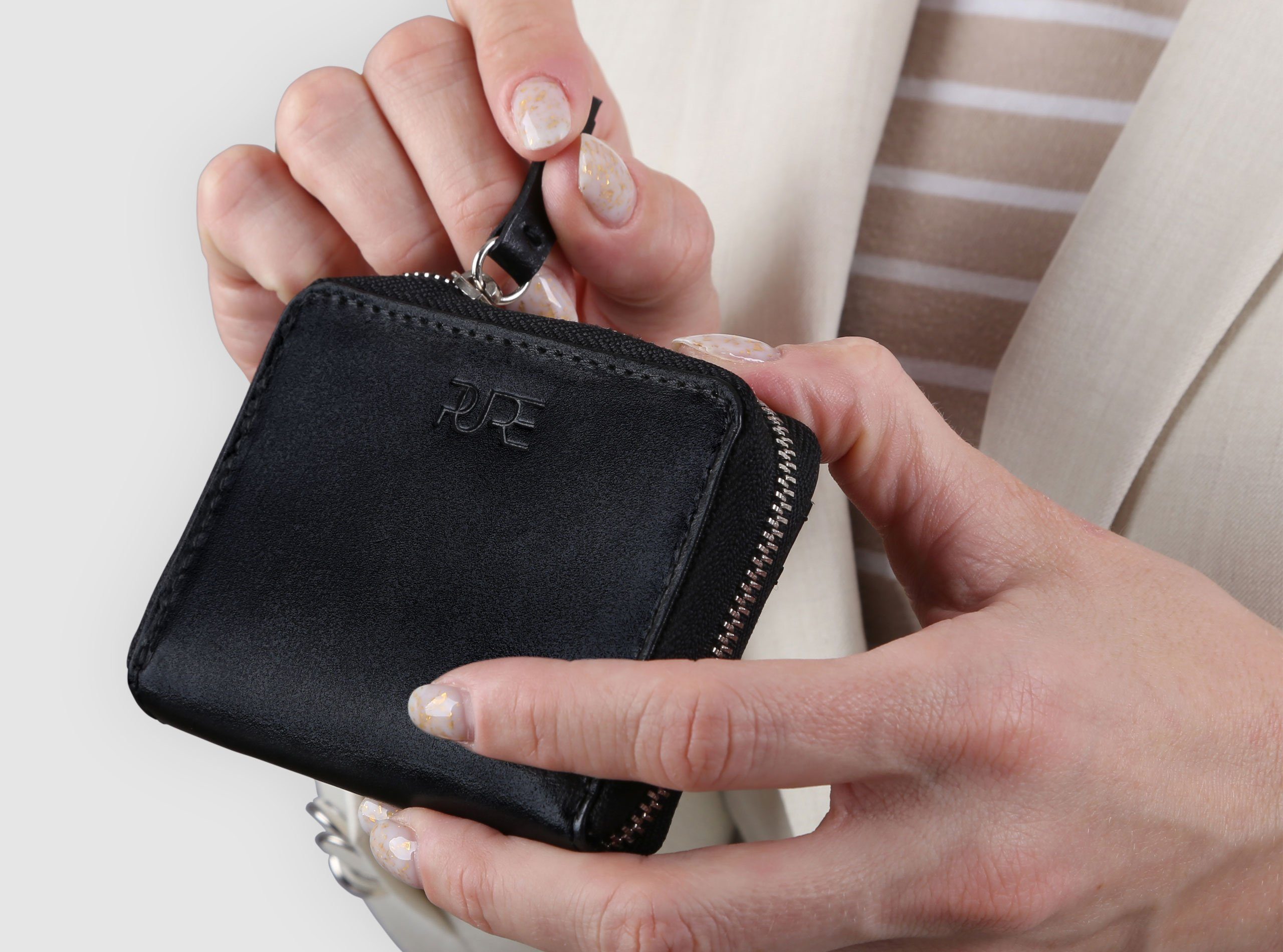 PURE Leather Studio Geldbörse Mini mit Geldbeutel Geldbörse Schutz MAIA, Handgefertigte Portemonnaie Echtleder RFID Damen