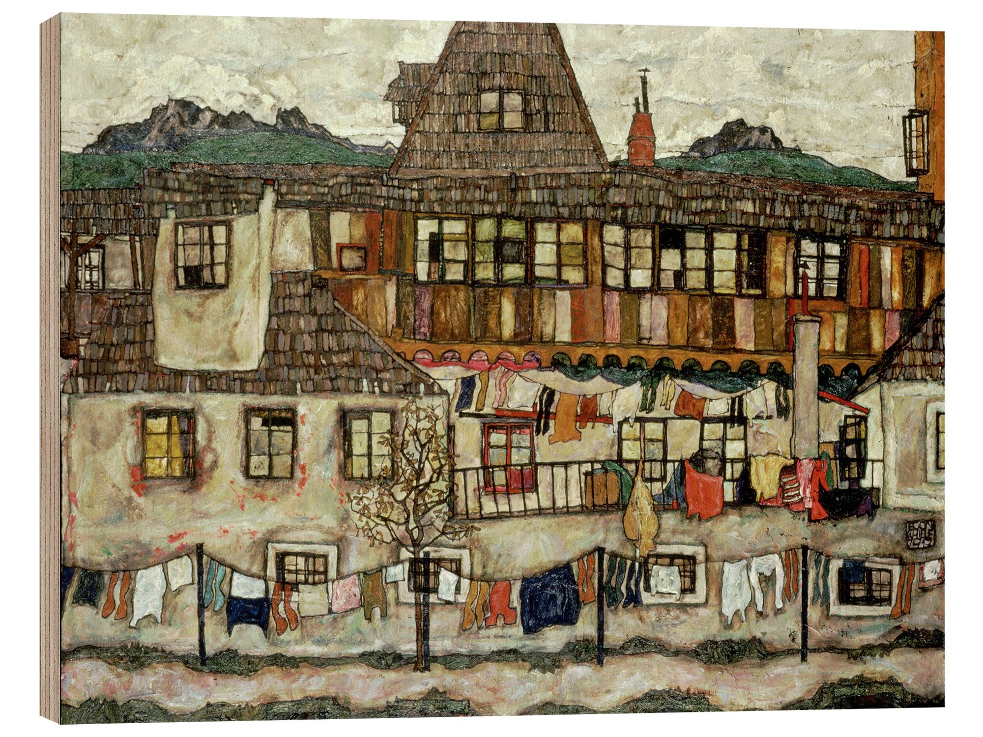 Posterlounge Wandbild Haus mit trocknender Wäsche, 1917, Egon Schiele, erhältlich als Poster, Leinwandbild, Wandsticker oder Acrylglasbild