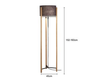 meineWunschleuchte LED Stehlampe, höhenverstellbar, LED wechselbar, Warmweiß, Dreibein Holz-Lampe dimmbar mit Leinen Lampenschirm Grau, 152-160cm