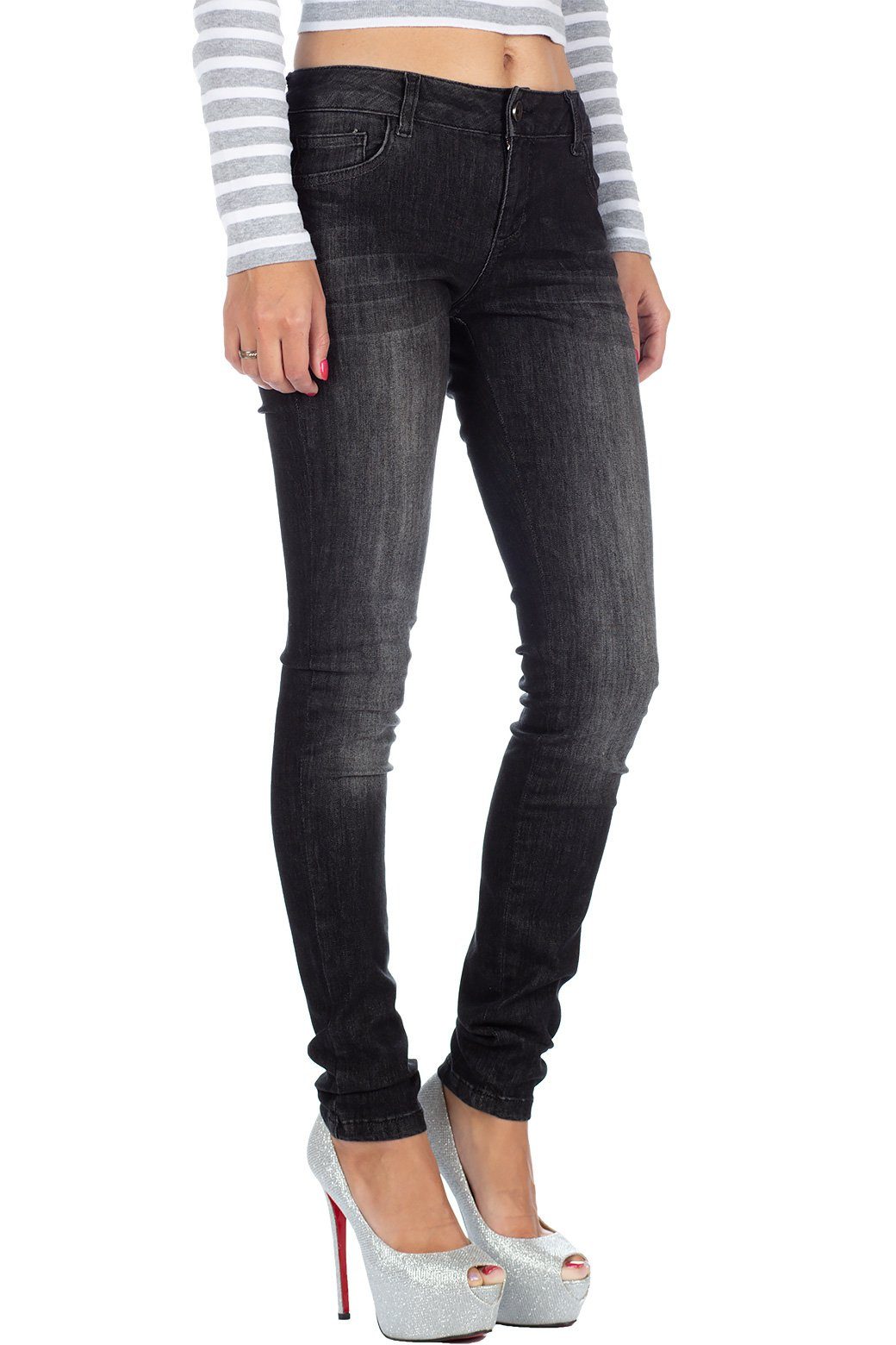 Cipo & Baxx 5-Pocket-Jeans Damen Slim Fit Jeans Stonewashed BA-19CB08 (1-tlg) Stonewashed in Schwarz im Casual Look