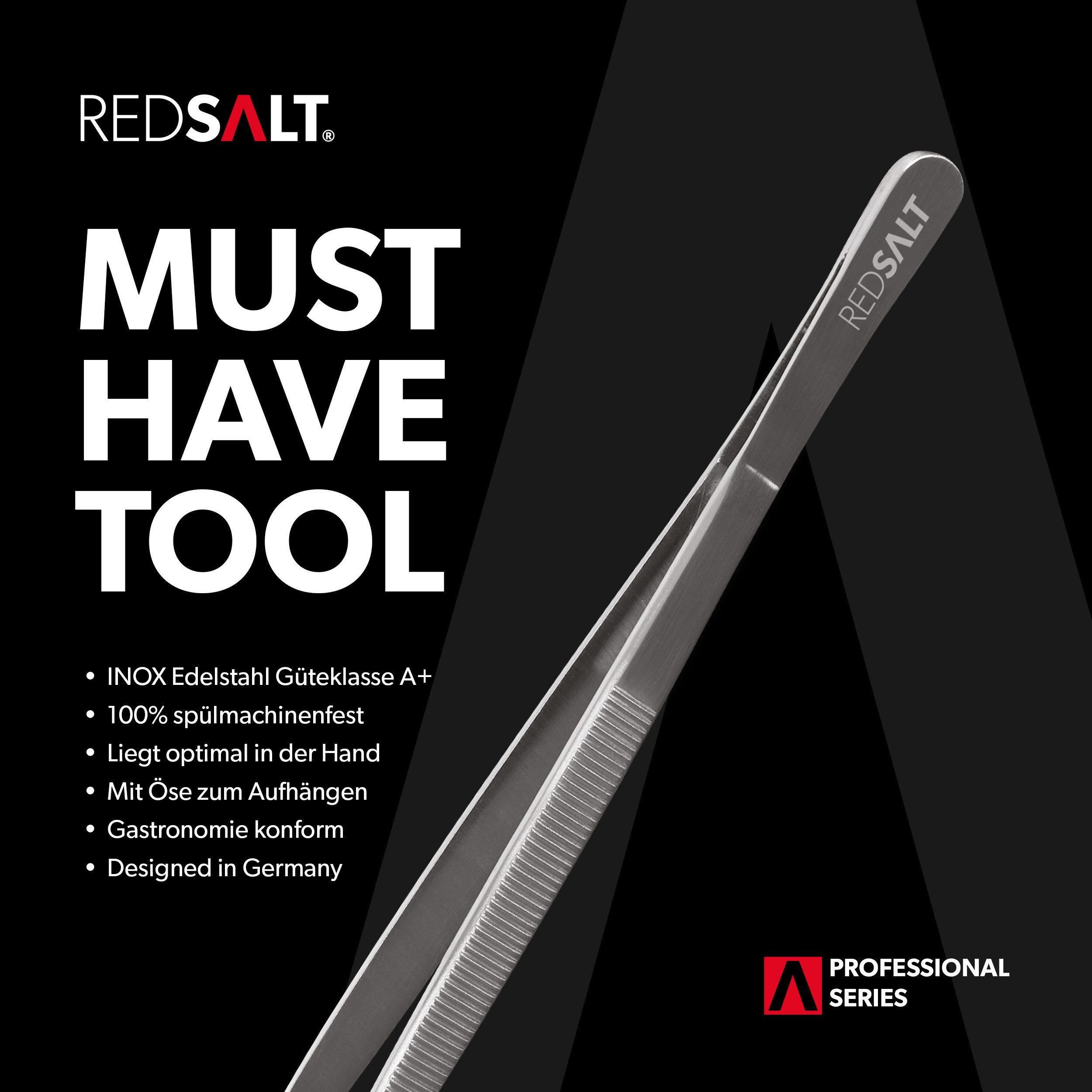REDSALT® Kochpinzette Premium Küchenpinzetten Set breite & schmale Spitze spülmaschinenfest, Rostfreier Edelstahl in INOX 18/10 Qualität