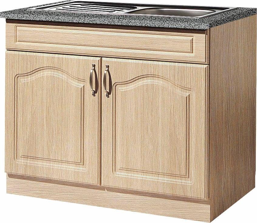 wiho Küchen Spülenschrank Linz 100 cm breit, in Landhaus-Optik