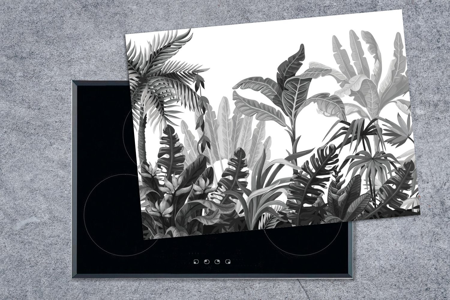 Blätter, - Mobile - Arbeitsfläche Herdblende-/Abdeckplatte Ceranfeldabdeckung tlg), cm, 70x52 Vinyl, nutzbar, Dschungel MuchoWow Design (1
