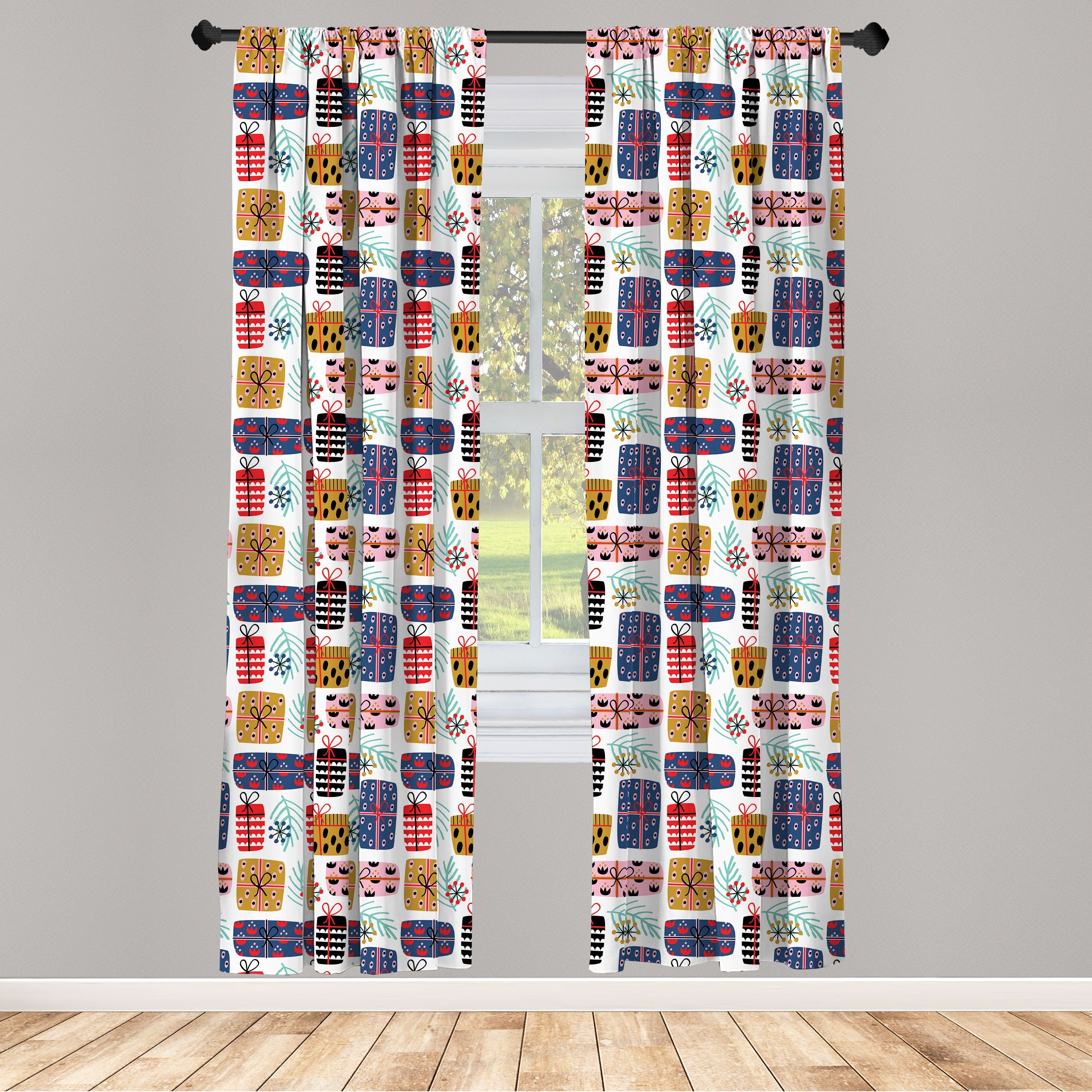 Gardine Vorhang für Wohnzimmer Schlafzimmer Dekor, Abakuhaus, Microfaser, Weihnachten Scandinavian Geschenkboxen | Fertiggardinen