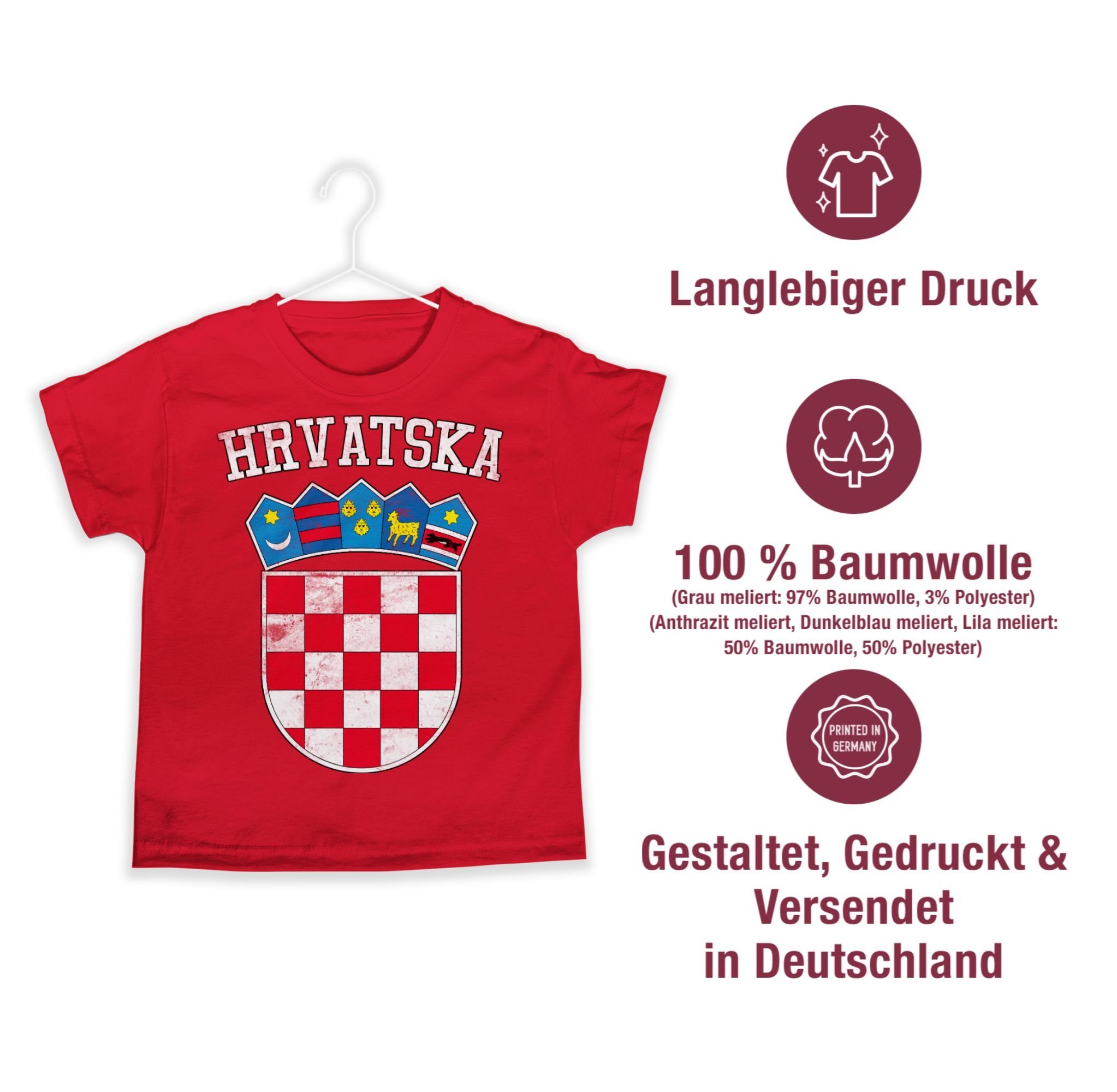 Rot 2 Kroatien WM Kinder T-Shirt EM Wappen 2024 Shirtracer Fussball