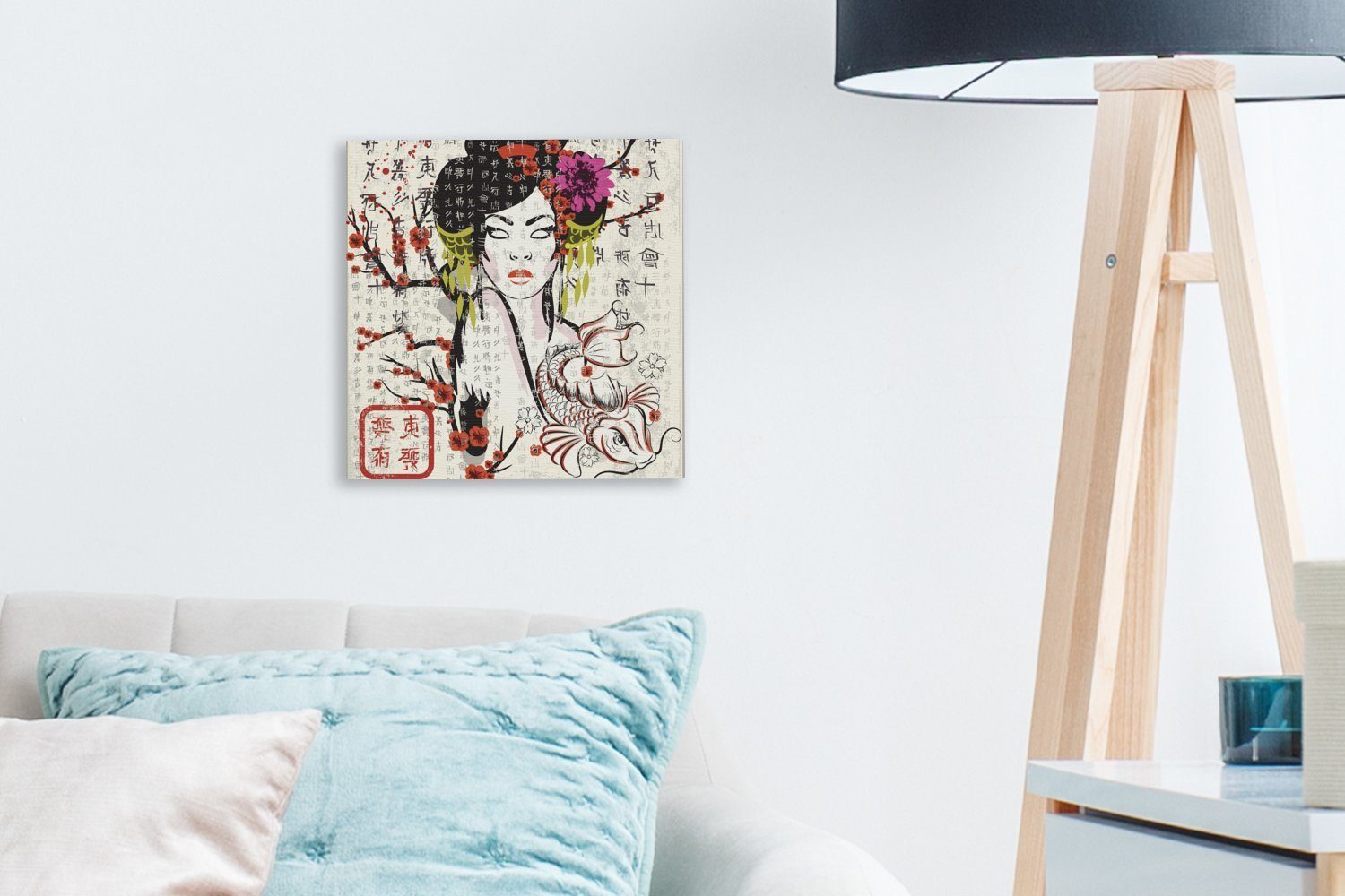 traditionelle Wohnzimmer Japanische Leinwand Illustration Schlafzimmer (1 Frau, OneMillionCanvasses® für Bilder Leinwandbild St),