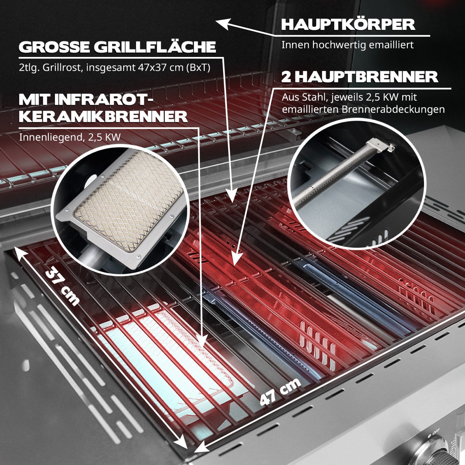 TAINO Gasgrill, WABAYA 3+0, 3 Brenner, Piezozündung, klappbare Seitentische
