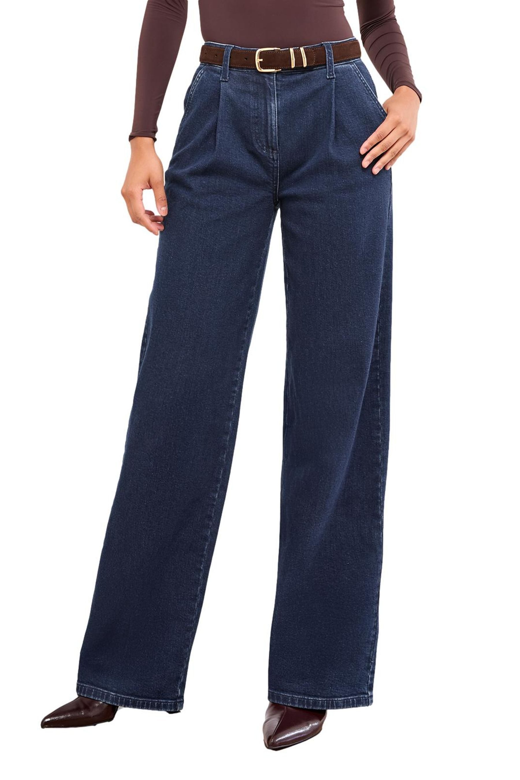 Weite Jeans Lipsy Jeans mit weitem Bein und Abnähern, Regular