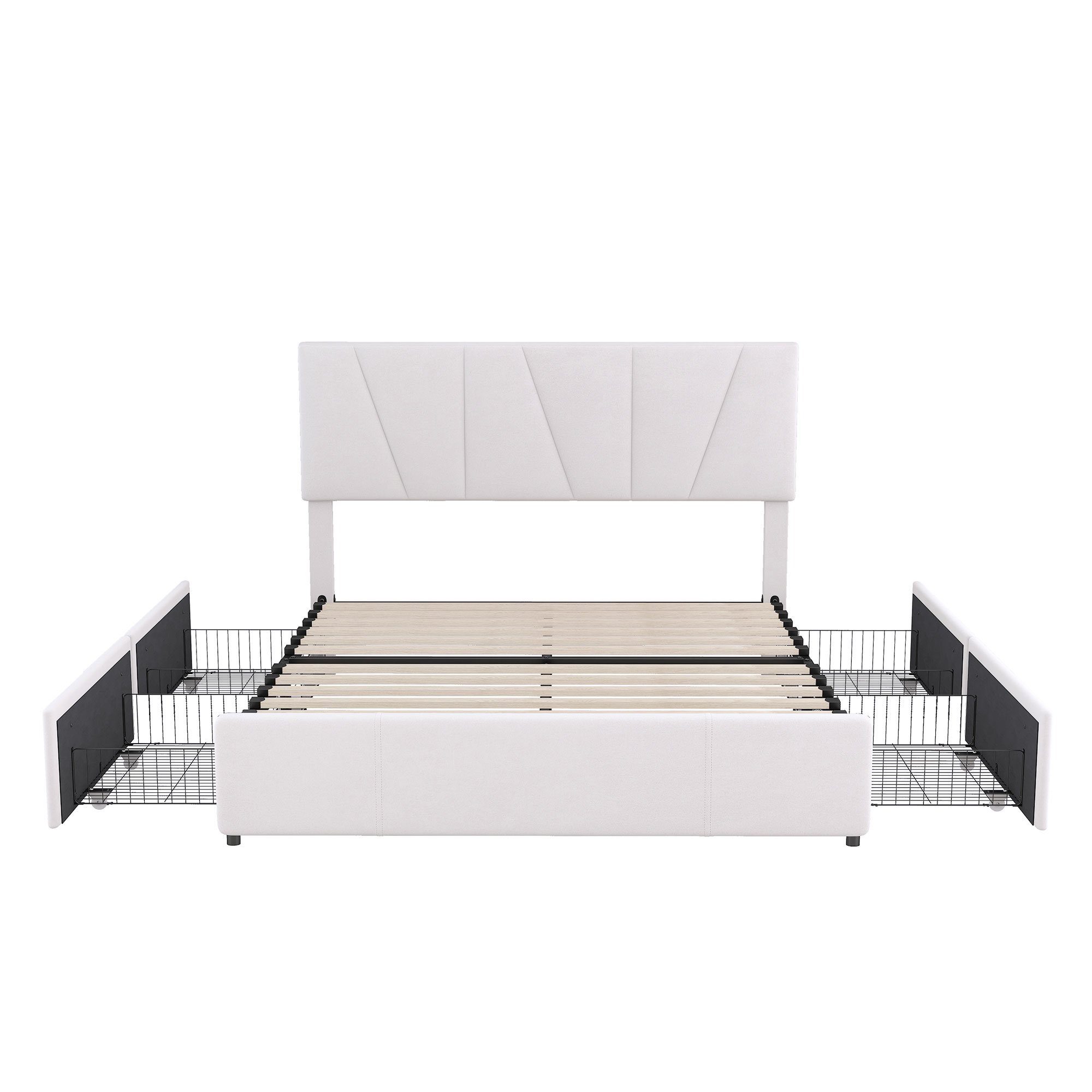 OKWISH Bett Bett (mit Size Seiten,Verstellbares Ohne 200 Polster Bett, zwei gepolstertes 160 vier auf Kopfteil, Double Schubladen beiga Plattform x cm), Matratze