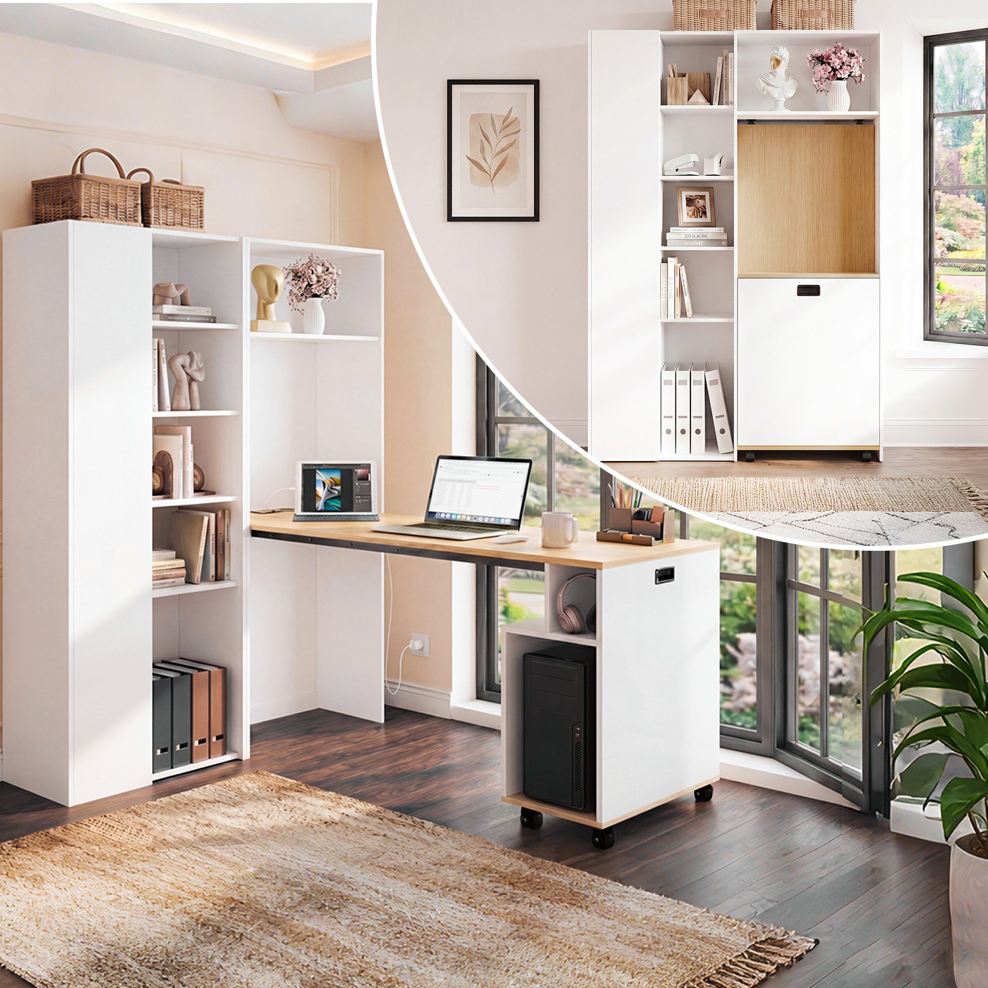 Schreibtisch Klappbarer Schreibtisch mit Regal, 2-in-1 Bücherregal & Computertisch
