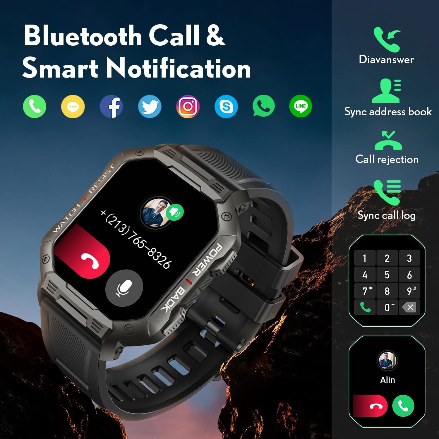 Manike NX3 Pro Smartwatch (4,3 cm/1,69'' HD Voll Touchscreen Zoll) Spar -  Set, mit wechselband aus weichem Silikon und Ladenkabel,  Herzfrequenzmesser, Analyse von EKG-Daten, Blutdruckmessgerät
